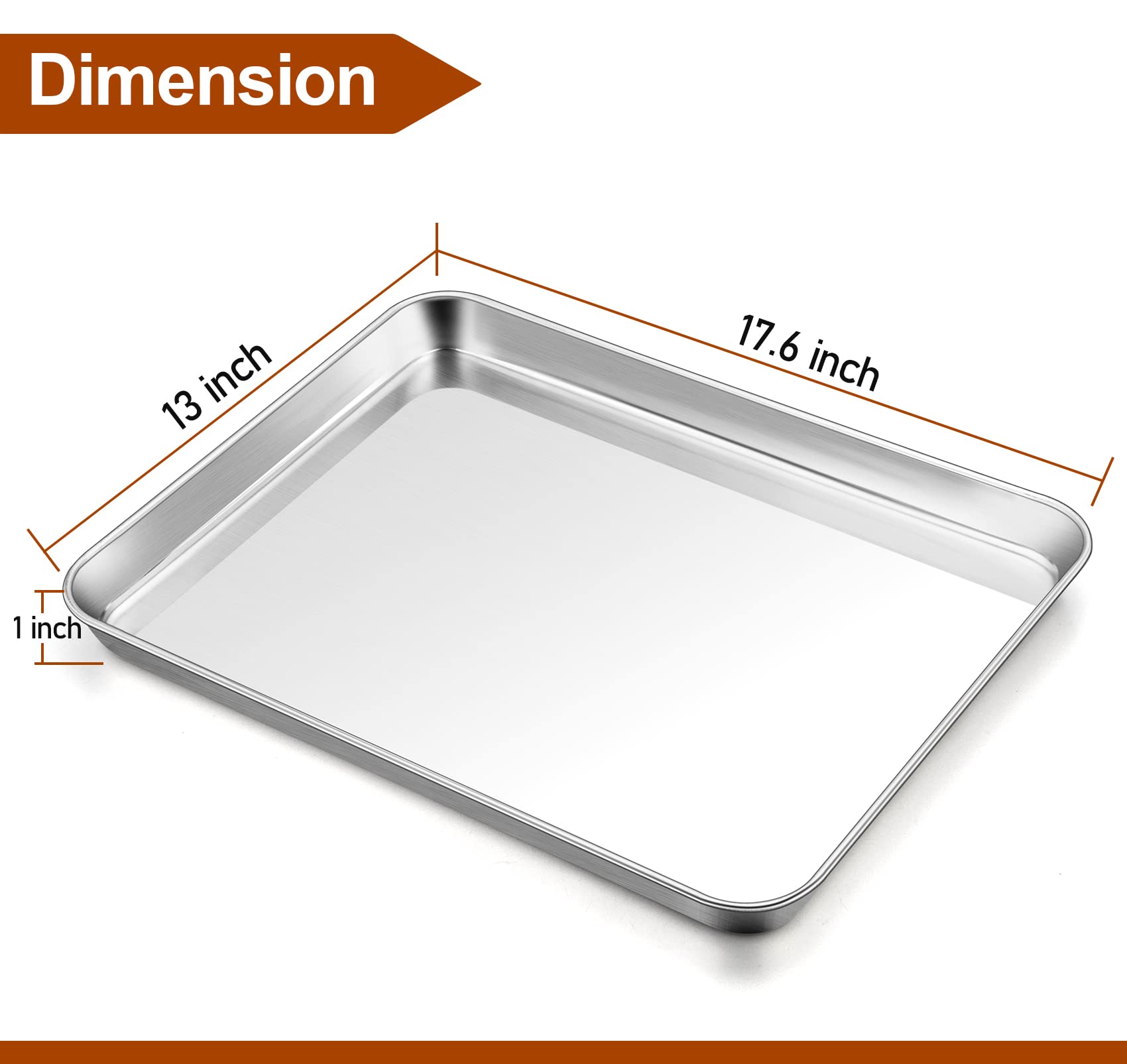 Teamfar Baking Sheet, 17.6 X 13 X 1 Stainless Steel Large Cookie Sheet Half Baking Pans, Non-Toxic & Healthy, Easy Clean & Dishw