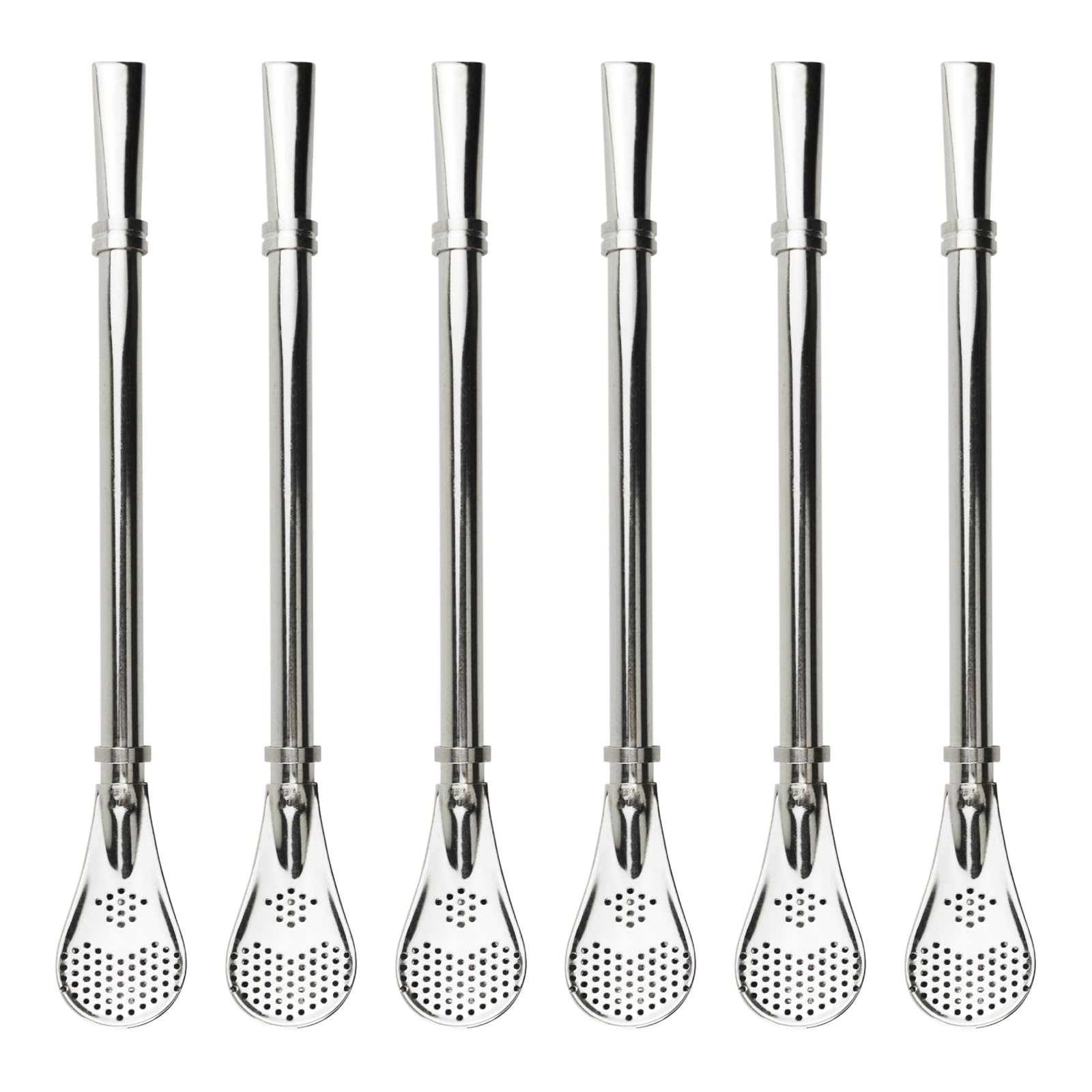 304 Stainless Steel Straw Filter Spoon, 6 Pcs Yerba Mate Tea Bombilla Drinking Straws 15.5Cm Filtered Spoons Drinking Straw Tea 