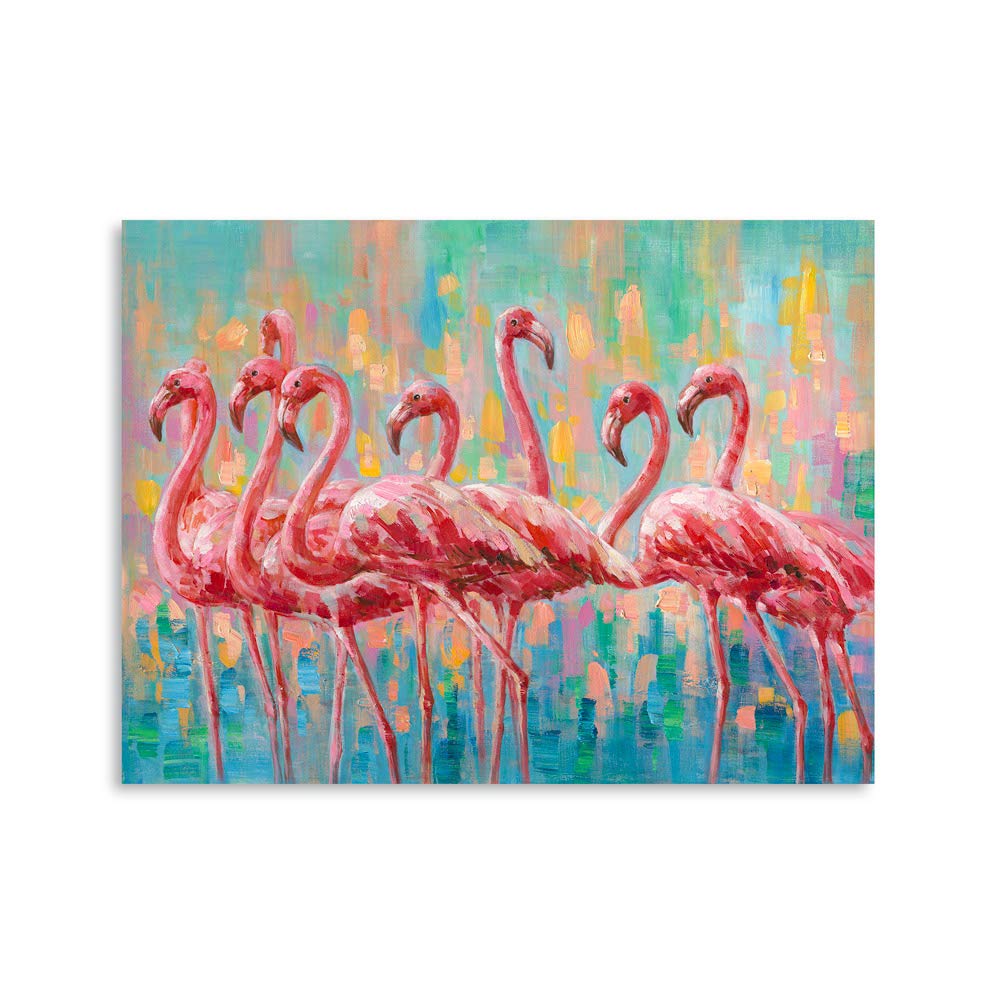 Yidepot Flamingo Bedroom Wall Decor Painting: A Flock Of Pink Flamingo Wall Art Canvas For Bathroom With Frame Ready To Hang (24