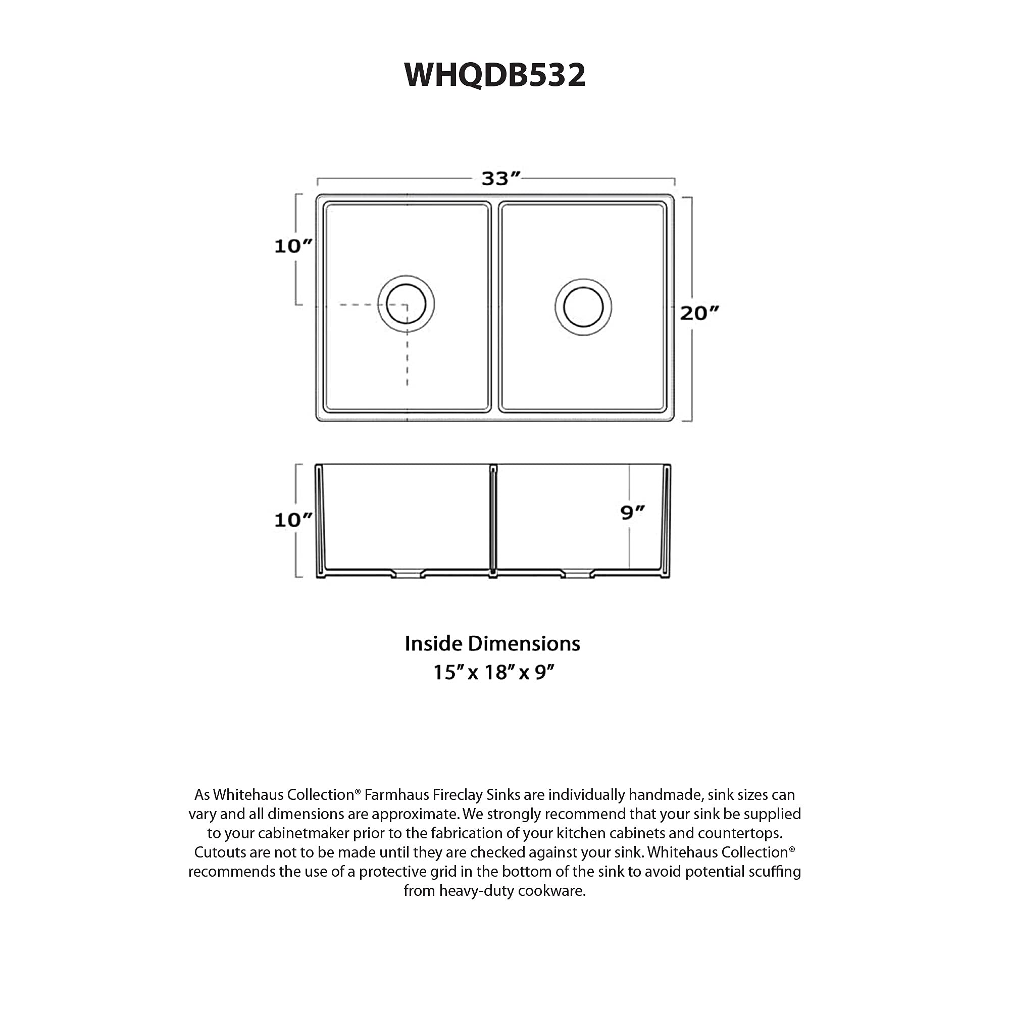 Whitehaus Collection Whqdb532-Biscuit Quatro Alcove 33 Inch Reversible Double Bowl Farmhaus Fireclay Sink, Biscuit