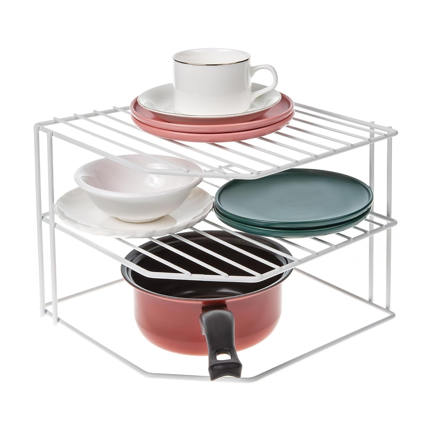 Bianco 3Tier Stainless Steel Corner Rack For Kitchen, Countertop & Cabinet Storage Organizer For Plates, Bowls, Cups, Spices An