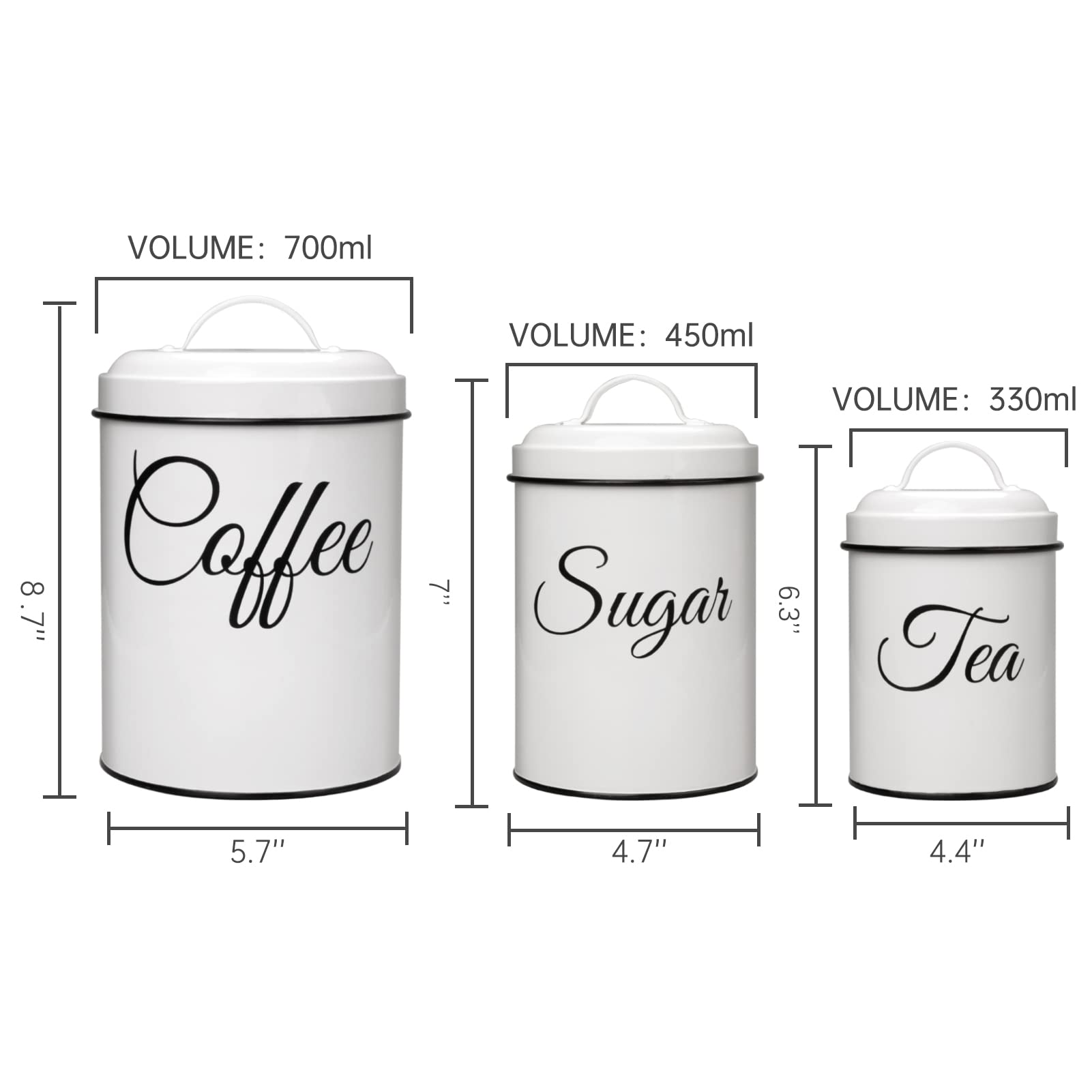 Glowsol Large White Canisters Sets For The Kitchen, Coffee Tea Sugar Container Set For Countertop, Vintage Rustic Farmhouse Kitc