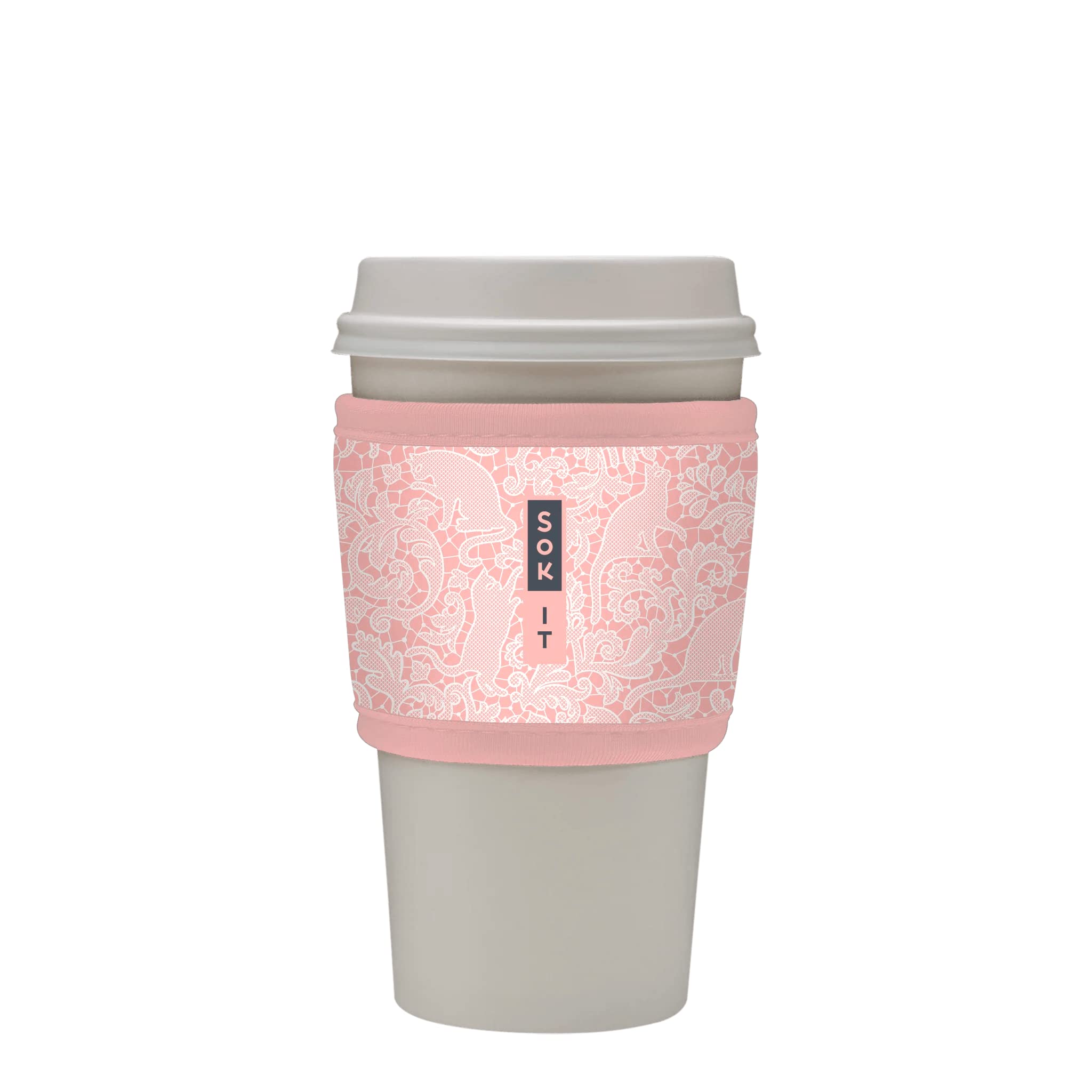 Sok It Hot Sok Reusable Neoprene Insulator Sleeve For Hot Coffee And Tea Cups (Dainty Cats, One Size Coffee Sleeve)