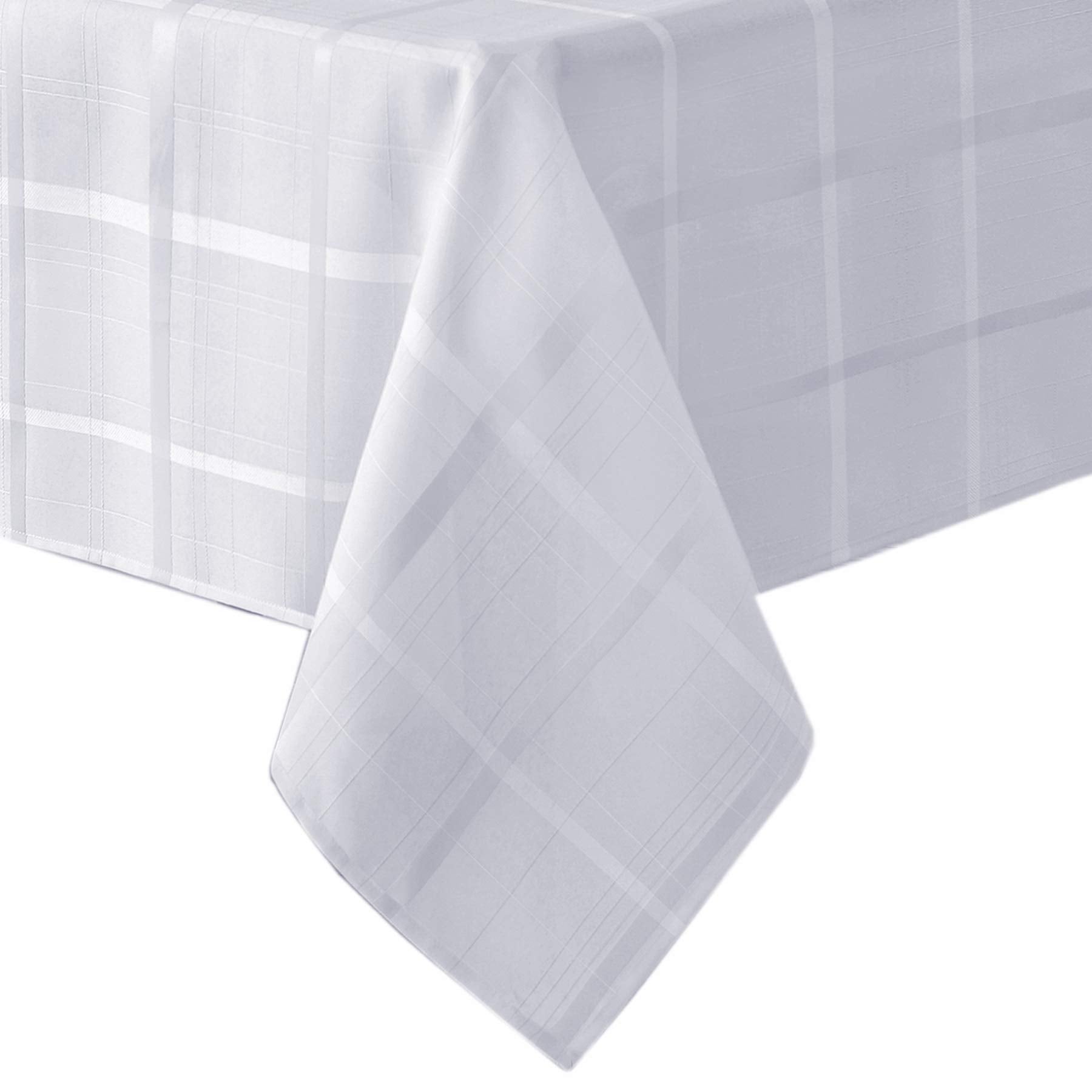 Newbridge Elegance Plaid No-Iron Soil Resistant Fabric Woven Tablecloth - 60 X 84 Oblong - White