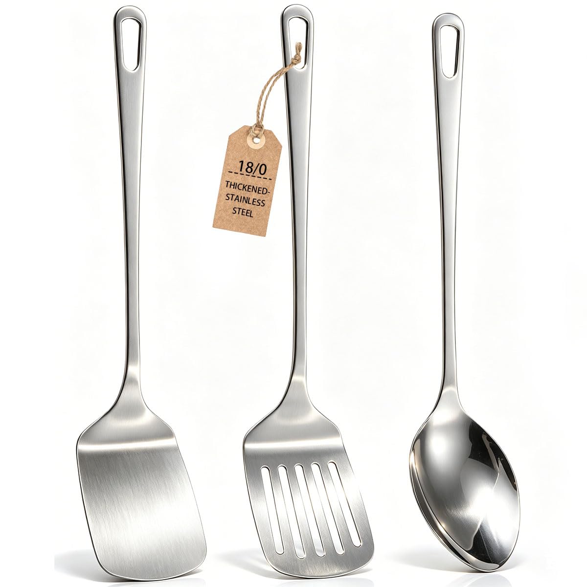 3 Pcs Metal Spatula Turner Set, Solid Slotted Spoon Cooking Utensils