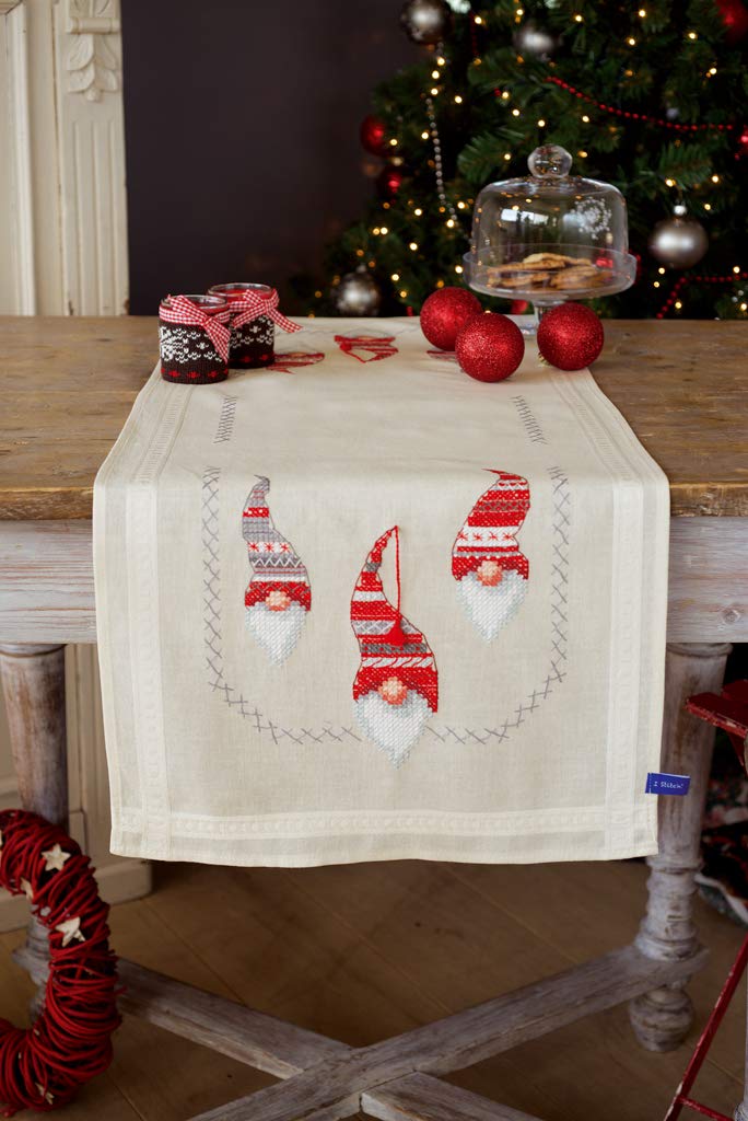 Vervaco Cross Stitch Table Runner Kit Christmas Gnomes 16'' X 40''