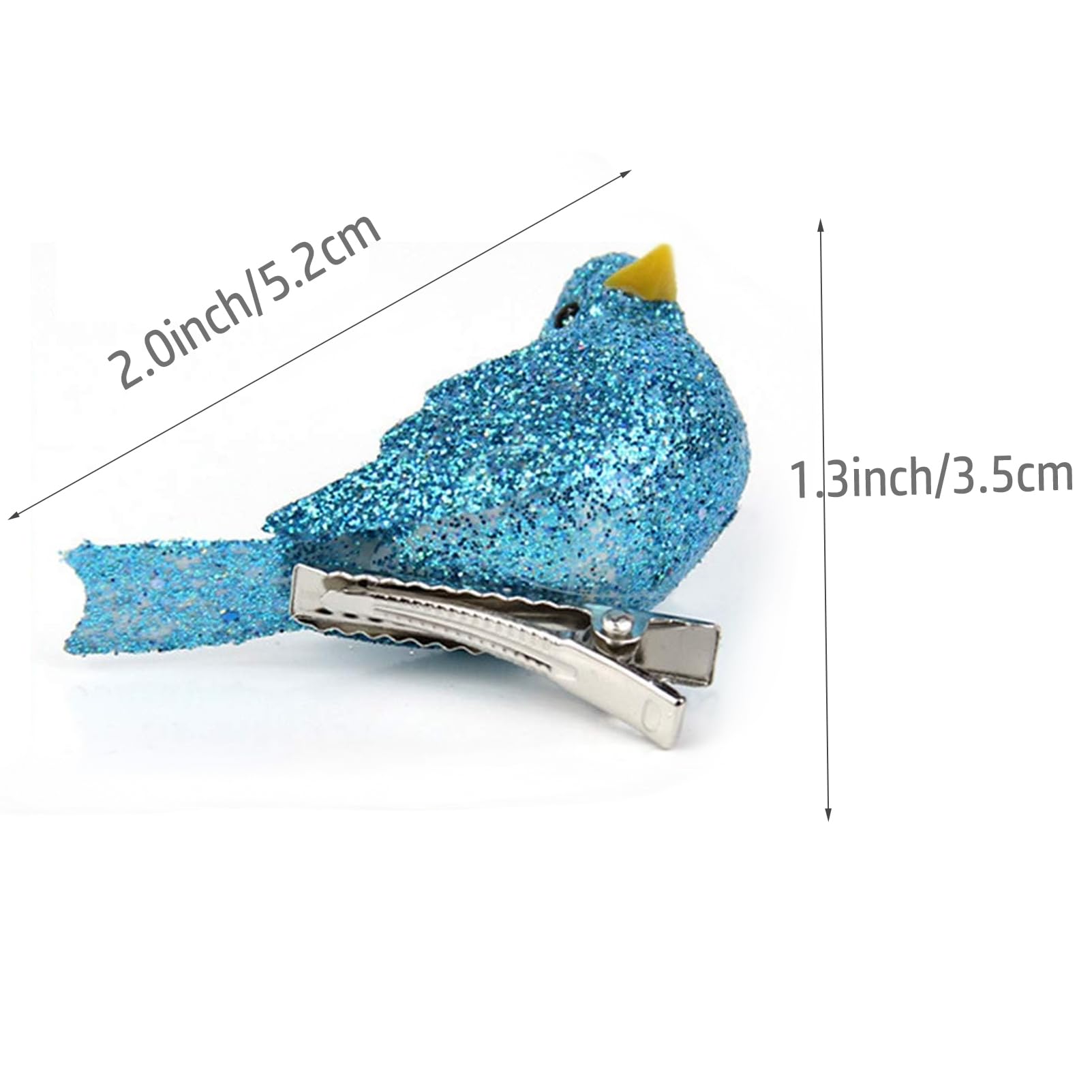 LWINGFLYER 12pcs Tiny White Glitter Artificial Foam Birds 2 Mini Clip on Decorative Bird Ornaments for Crafts Christmas Tree Wed