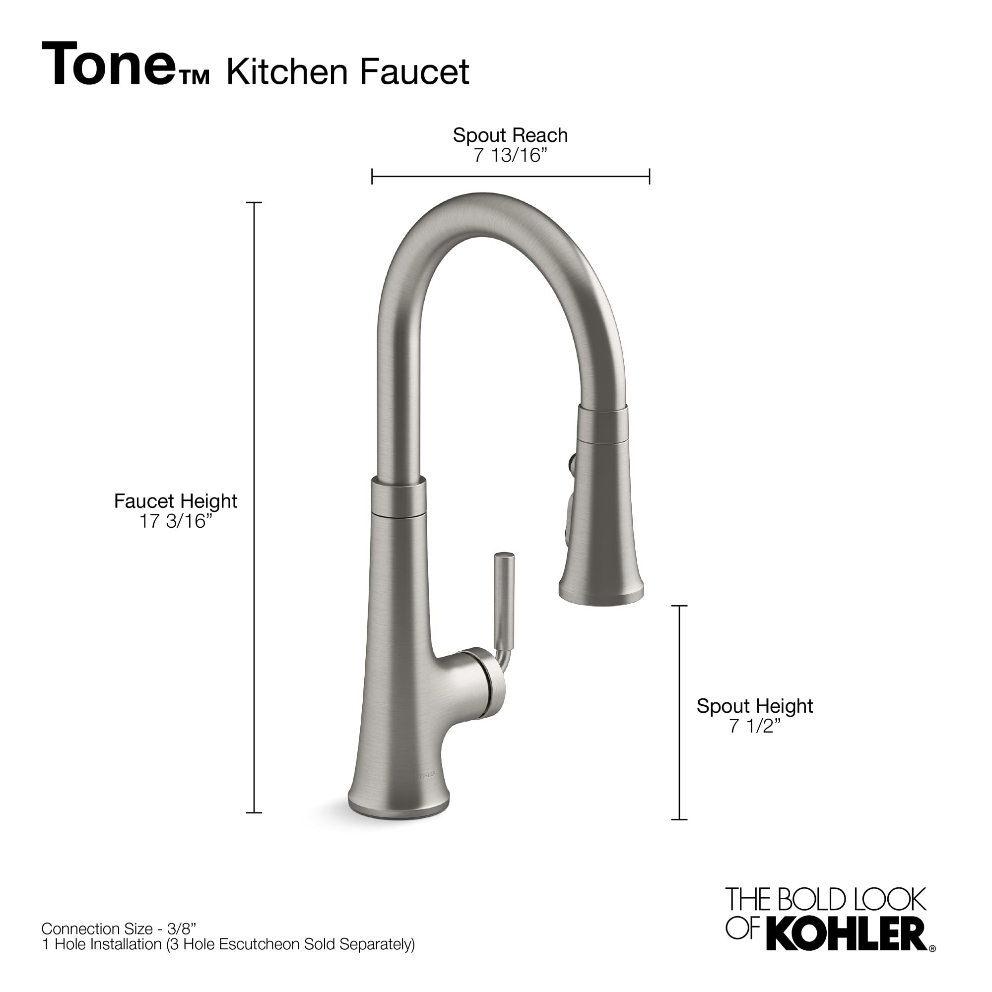 Kohler 23764-Cbl Tone Pull Down Kitchen Faucet, Kitchen Sink Faucets With Pull Down Sprayer, Polished Chrome With Matte Black