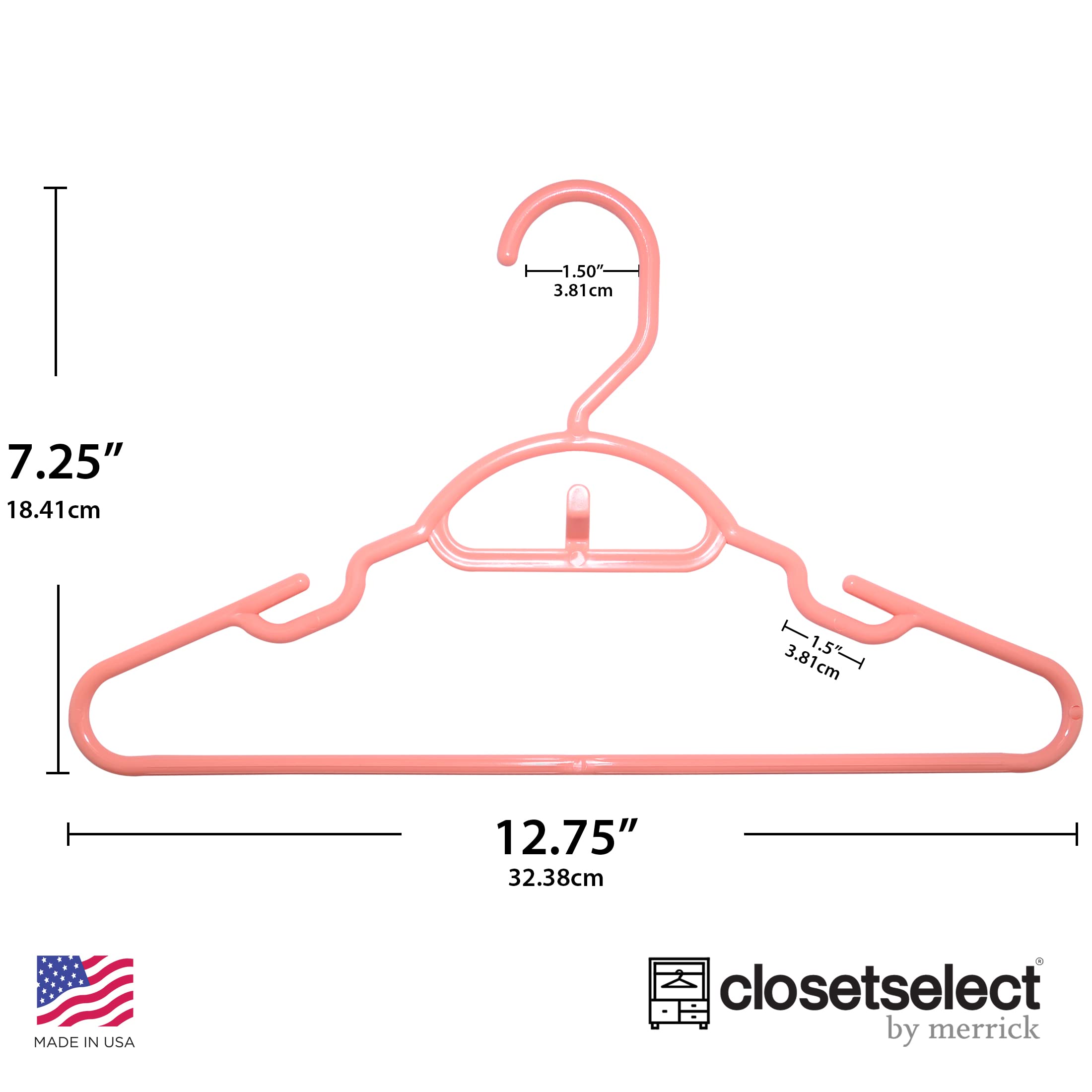30 Pk Peach Youth Petite Plastic Hangers For Children Clothes Sizes 8 To 14, Petite, Teen, Preteen, Junior, 30 Pack (Peach)