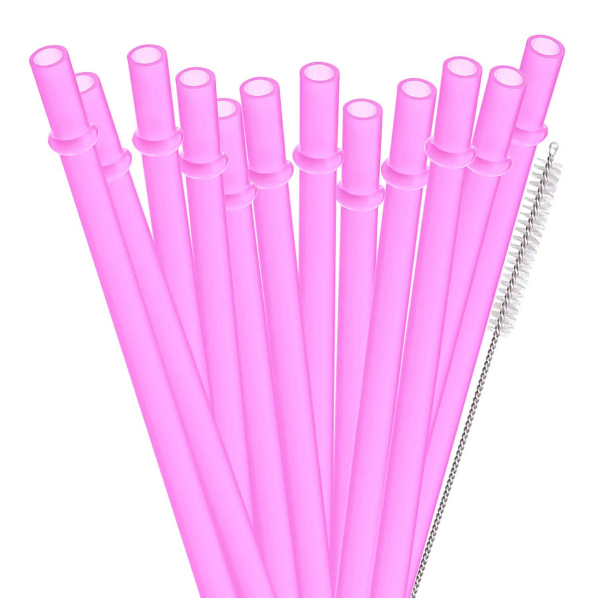 Dakoufish 12 Piece 11 Inch Reusable Plastic Thick Drinking Straws Bpa Free Mason Jar Straws Plain Color (11Inch,Rose)