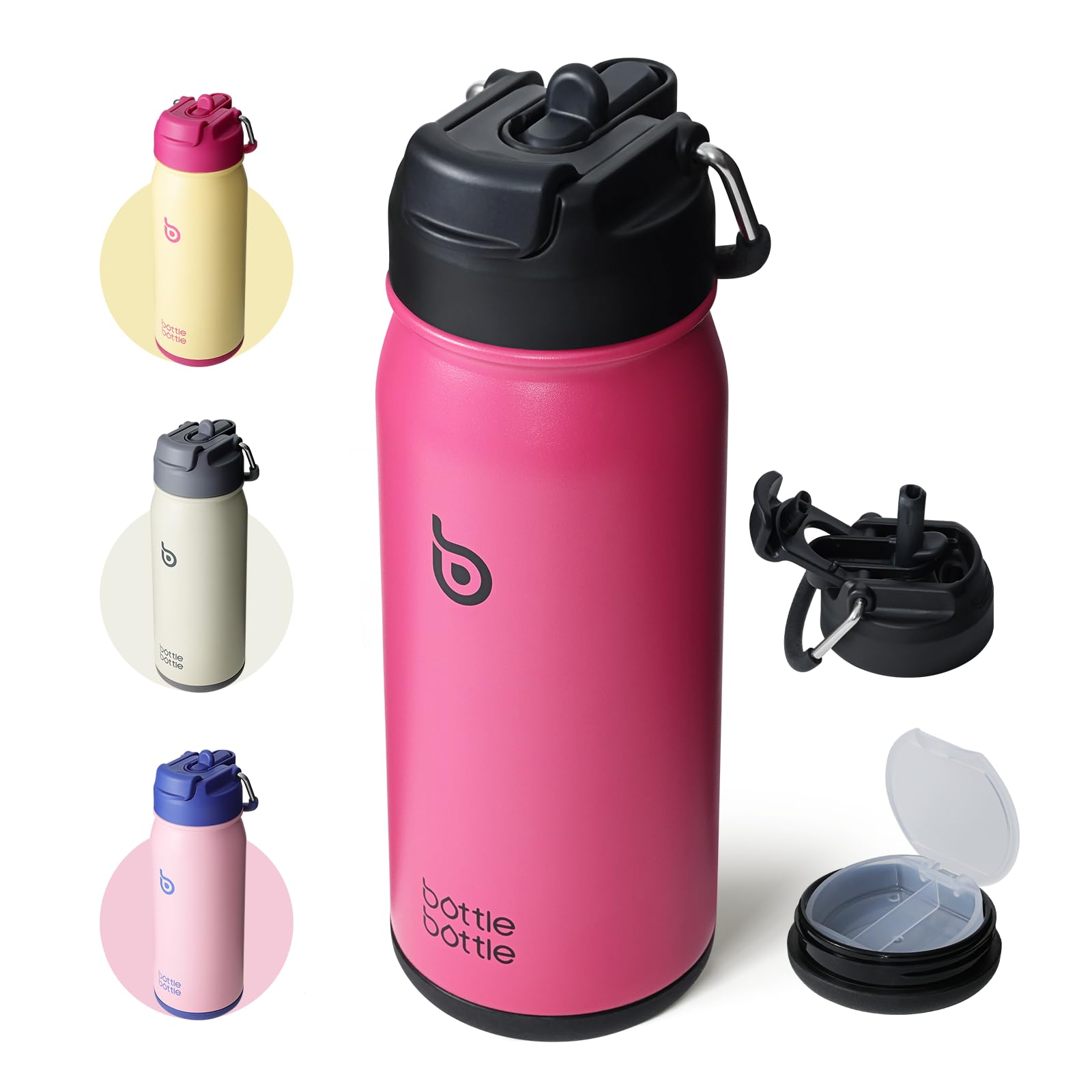 BOTTLE BOTTLE 16 oz sports water bottle stainless steel insulated kids water bottle with straw and pills holder for gifts and sc