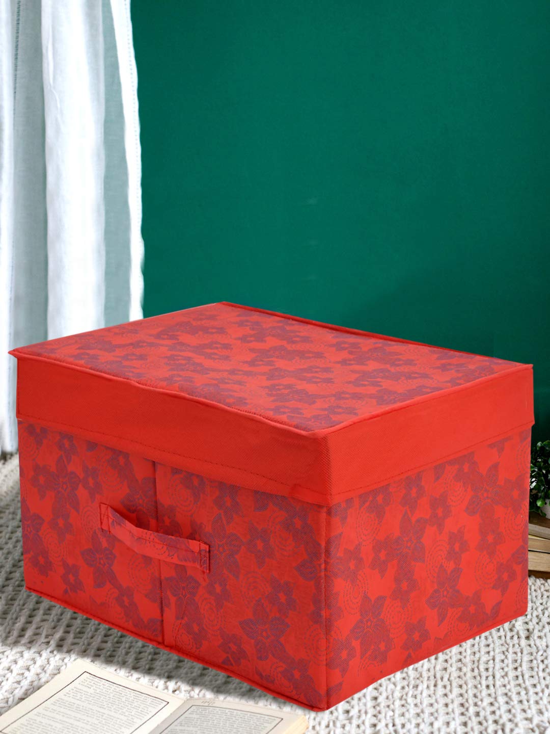 Heart Home Metallic Print Non Woven Fabric Foldable Saree Cover Foldable Large Size Cloth Storage Box Toy, Books Wardrobe Organi
