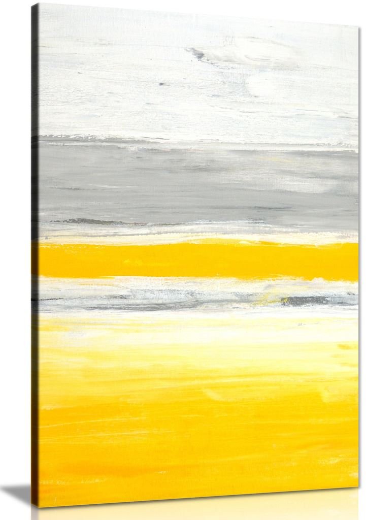 Trendy Abstract Yellow Grey Home Office Painting Canvas Wall Art Picture Print (36X24In)