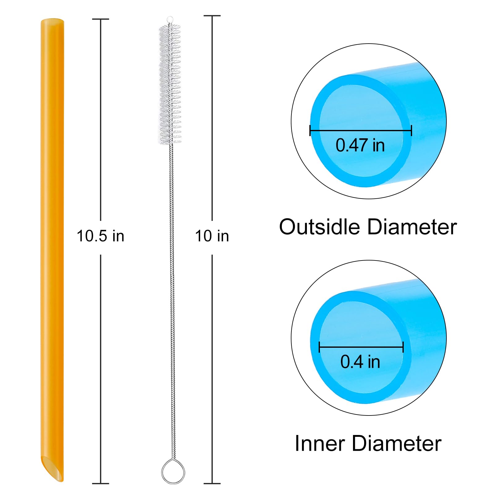 Angled Tips, 12 Pcs Wide Reusable Bubble Tea Straws With 4 Brushes - Multi Colors Jumbo Smoothie Straws, Bpa Free Plastic Straws
