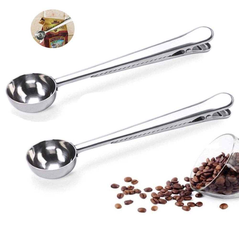 2 Pack Of Coffee Scoops, Stainless Steel Measuring Scoop, With Coffee Bag Clip, Suitable For Ground Coffee, Espresso Beans, Milk
