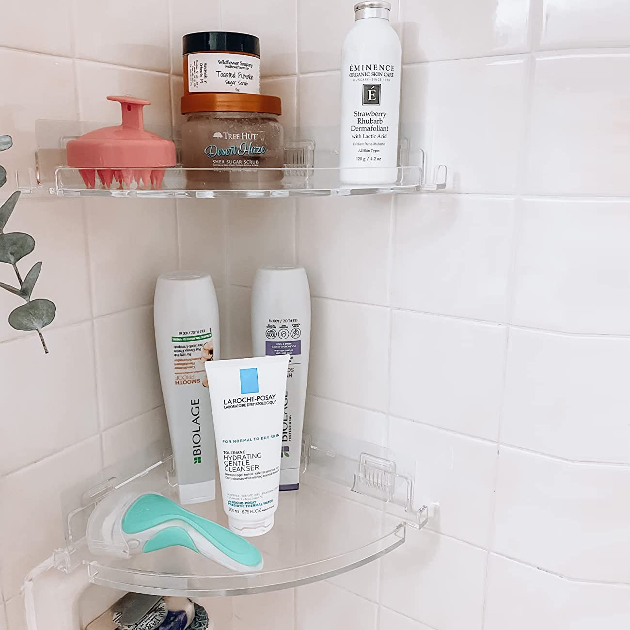 Jiepai Acrylic Corner Shower Caddy Shelf With Hooks 2 Pack, Adhesive Wall Mounted Bathroom Shower Shelf Organizer For Inside Sho