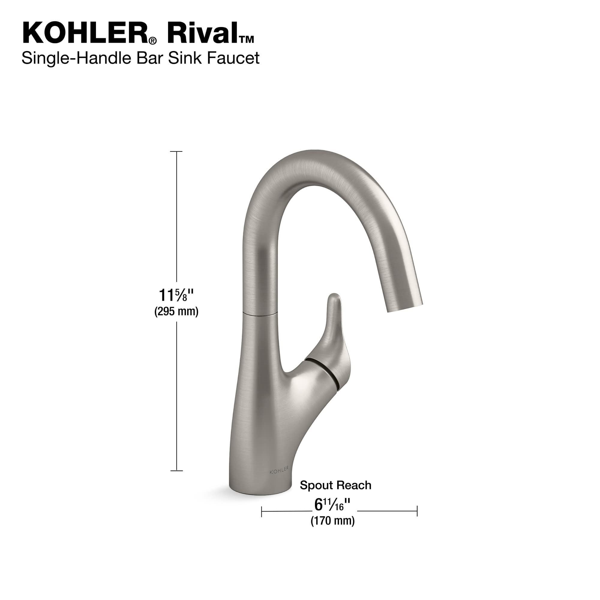 Kohler 30472-Bl Rival Single Handle, Bar Sink Faucet, Matte Black