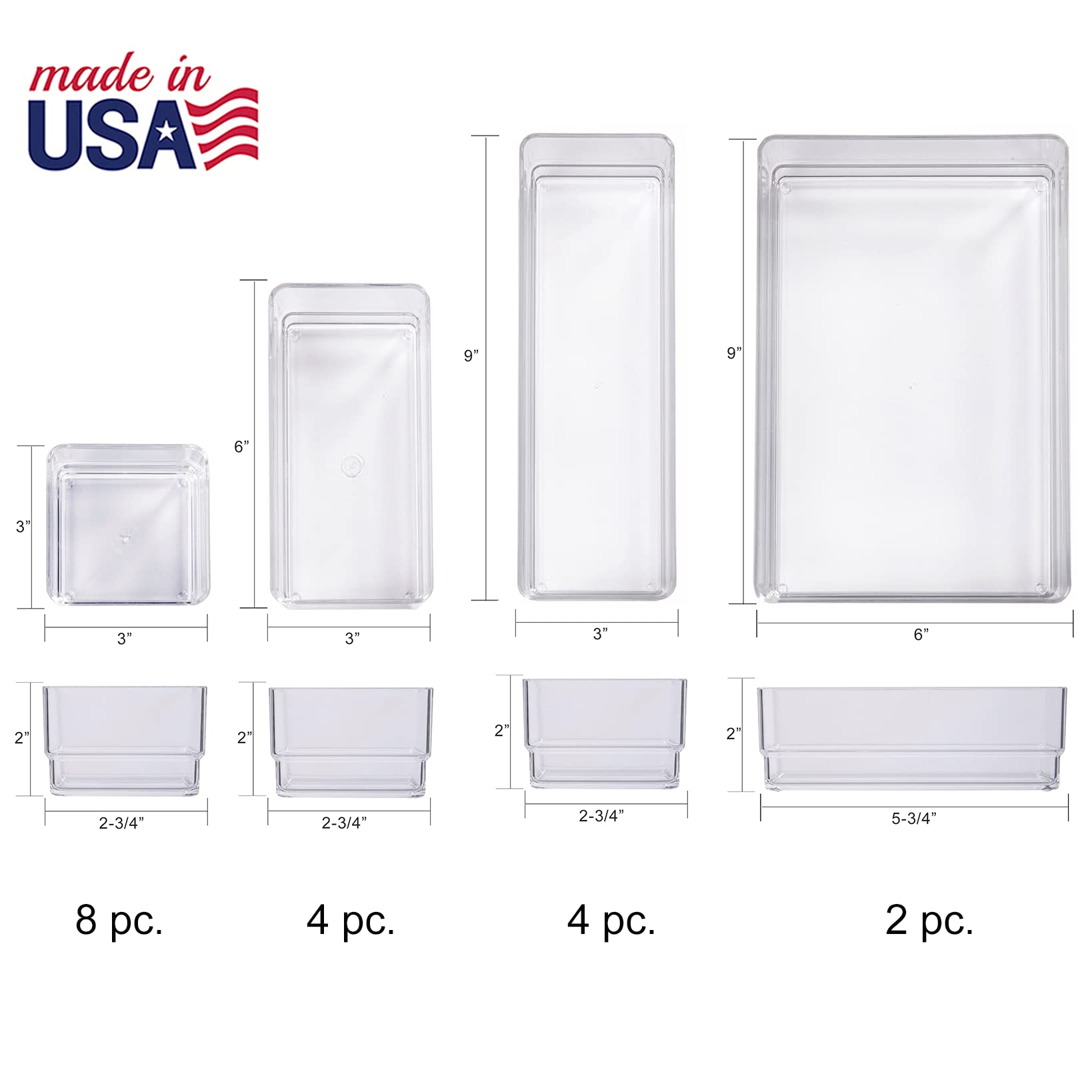 STORi SimpleSort 18-Piece Stackable Clear Drawer Organizer Set | Multi-size Trays | Makeup Vanity Storage Bins and Office Desk D