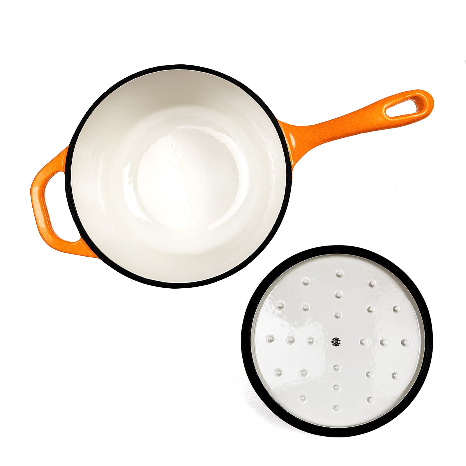 Hawok Enameled Cast Iron Saucepan, 2Qt Saucepan With Lid And Long Handle, Orange