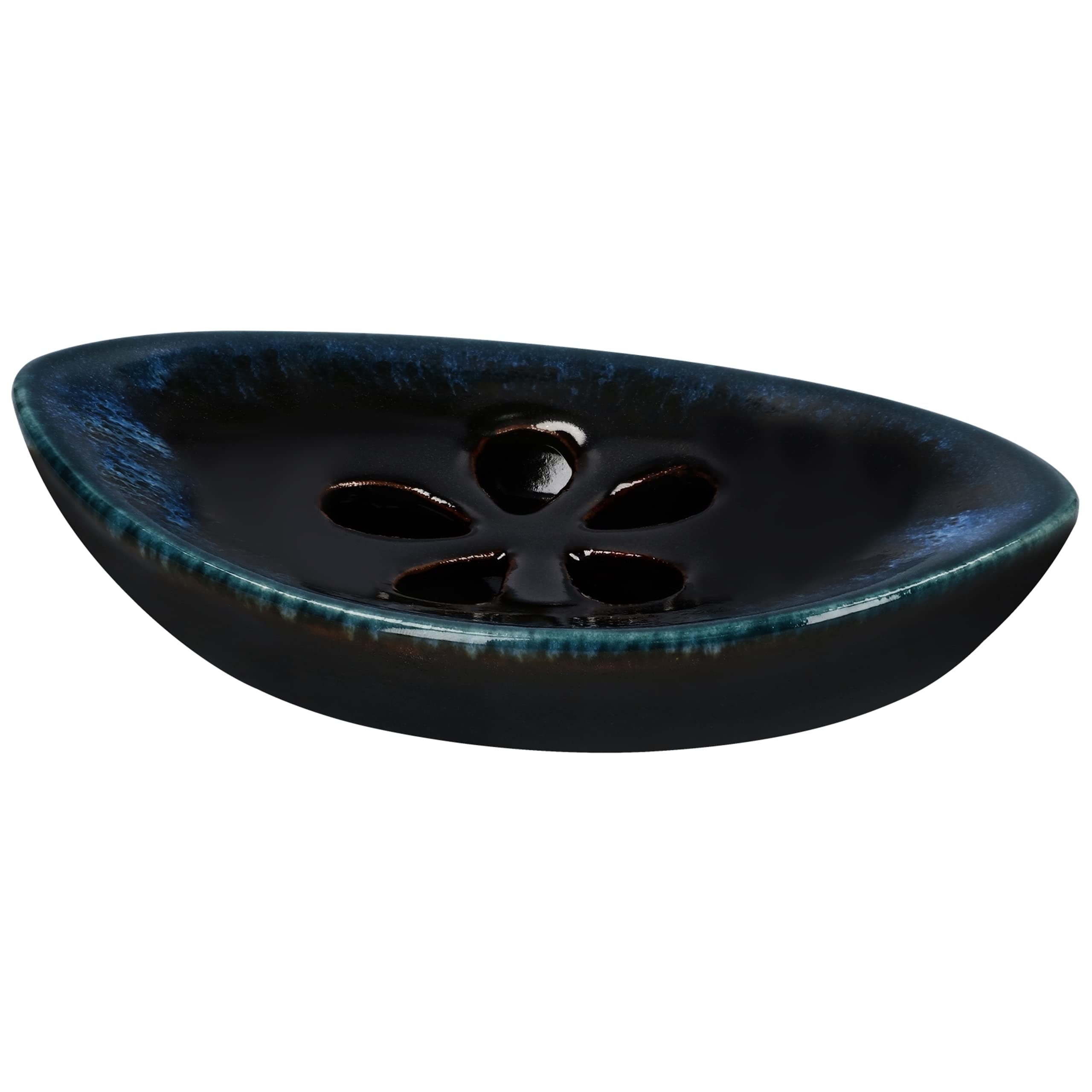 Lungmongkol Shop Ceramic Soap Dish With Self Draining Tray For Bar Soap, Bathroom, Kitchen (Black)