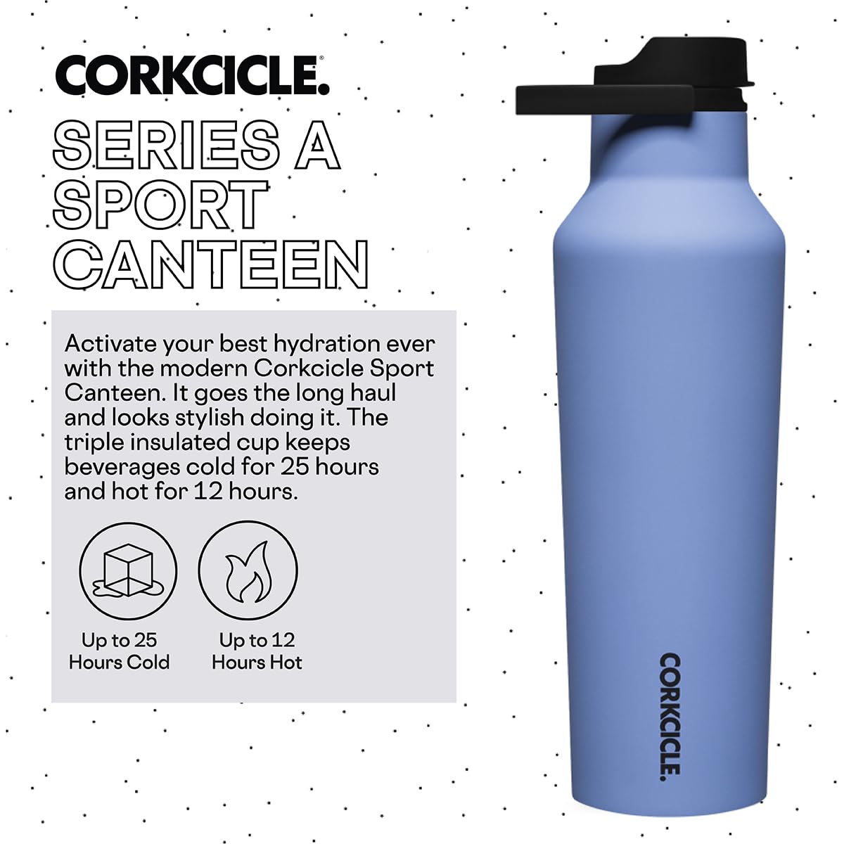 Corkcicle Sport Canteen Insulated Tumbler, Periwinkle, 20 Oz - Reusable Water Bottle Keeps Beverages Cold For 25 Hours & Hot 12