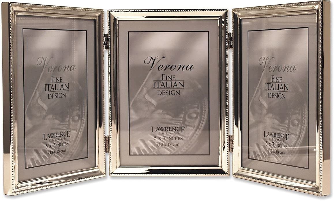 Lawrence Frames Bead Border Design, 5x7 Triple, Silver