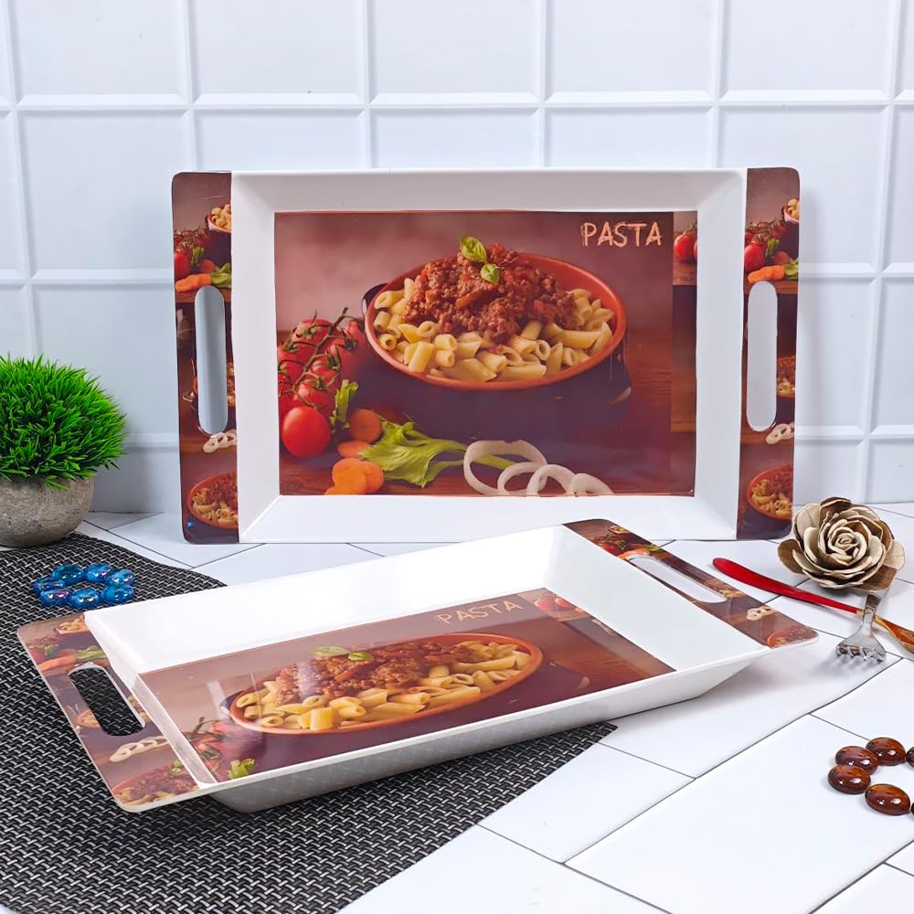 FEDOY Crystal Melamine Serving Tray, Set of 3 Villori Series (Multicolorcoloured, White | Small, Medium and Large Size Rectangul