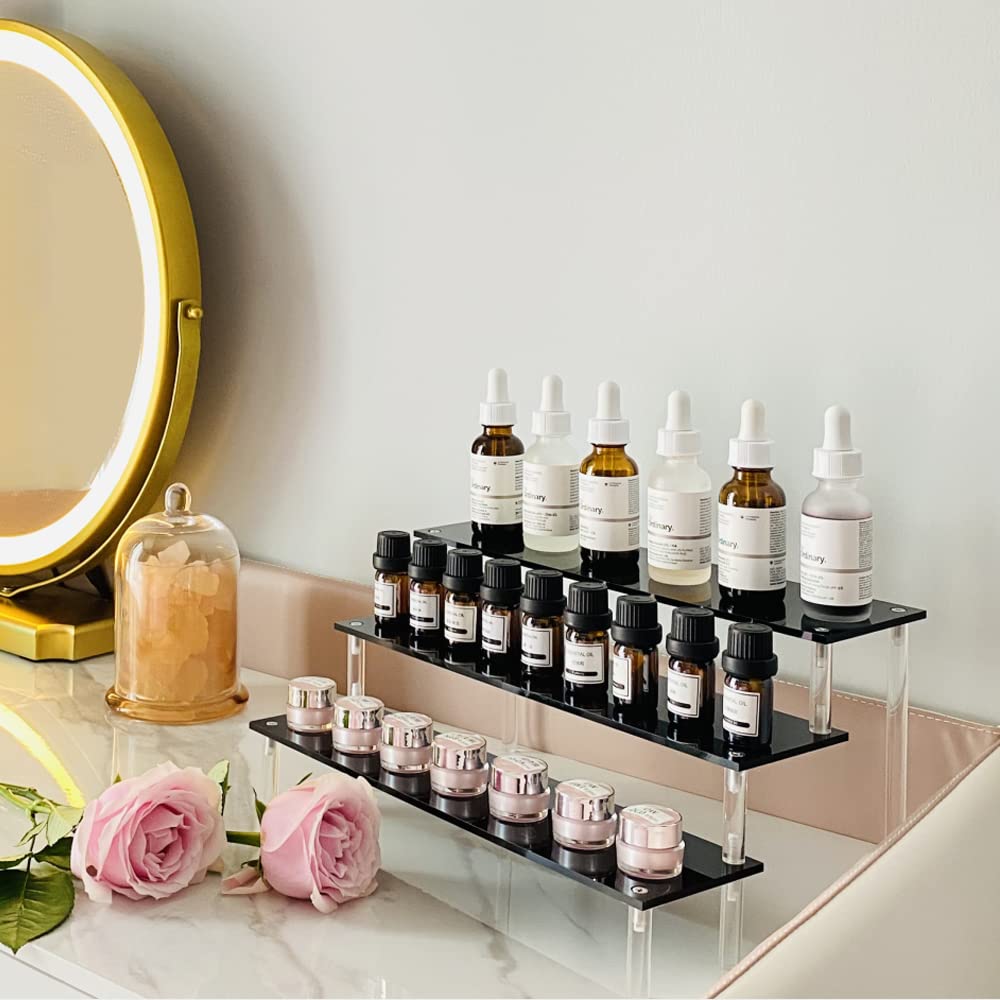 Acrylic Riser,Black Acrylic Shelf Riser 3 Tier Perfume Display Stand Large Collection Organizer Shelf Stand For Cologne Cupcake