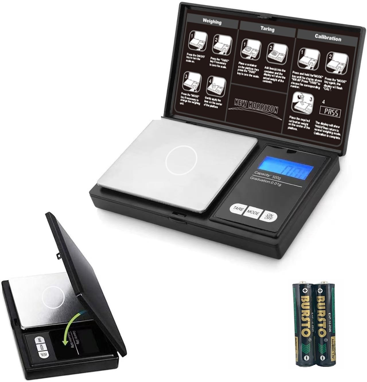 New Horrizon Digital Scales, Kitchen Scales Digital, Pocket Scales, 0.01G X 500G, Food Scale Lcd Display, Jewellery Scales Weigh