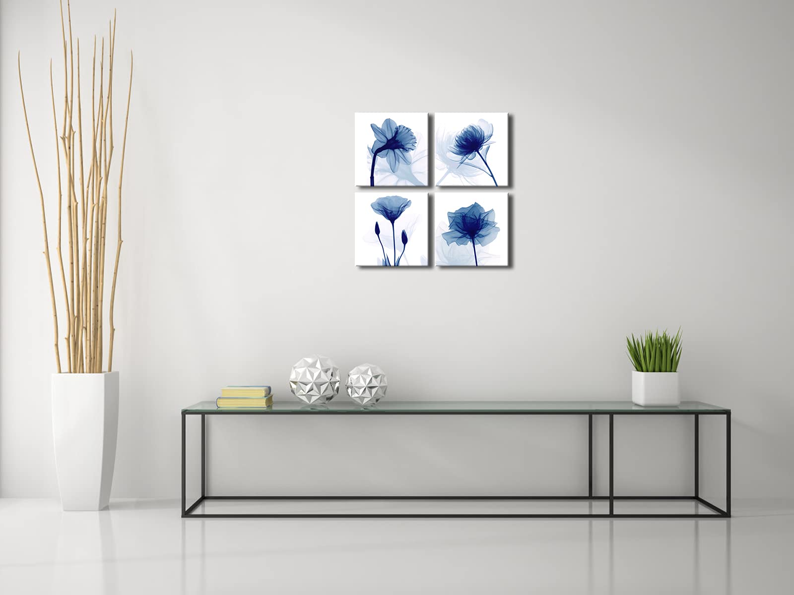 Pyradecor Blue Flickering Flower Modern Abstract Paintings Canvas Wall Art Gallery Wrapped Grace Floral Pictures On Canvas Print