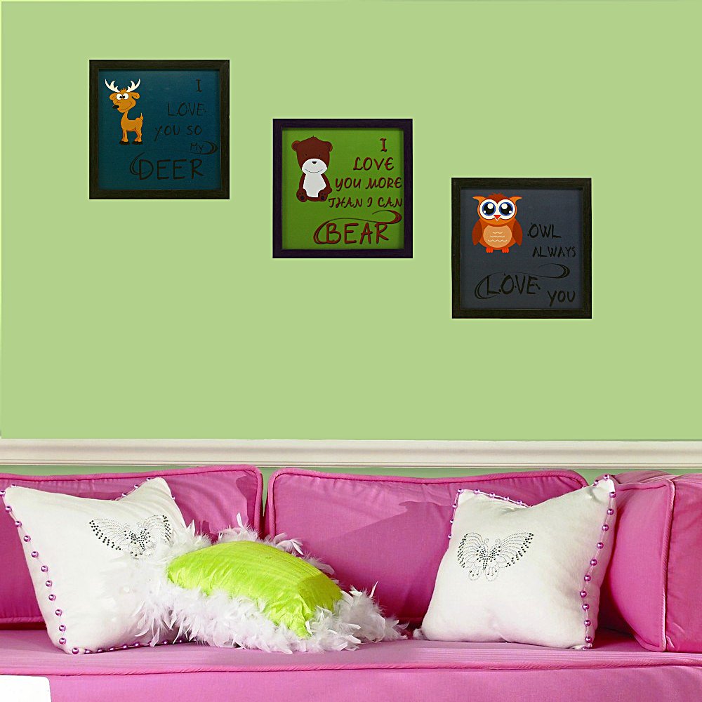 Indianara 3 Piece Set of Framed Wall Hanging Kids Room Decor Love Art Prints 8.7 INCH X 8.7 INCH Without Glass