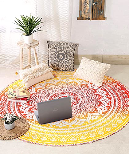 Rraajsee Orange Ombre Round Beach Tapestry Hippie/Boho Beach Blanket Roundie/Indian Cotton Throw Bohemian Round Table Cloth/Yoga