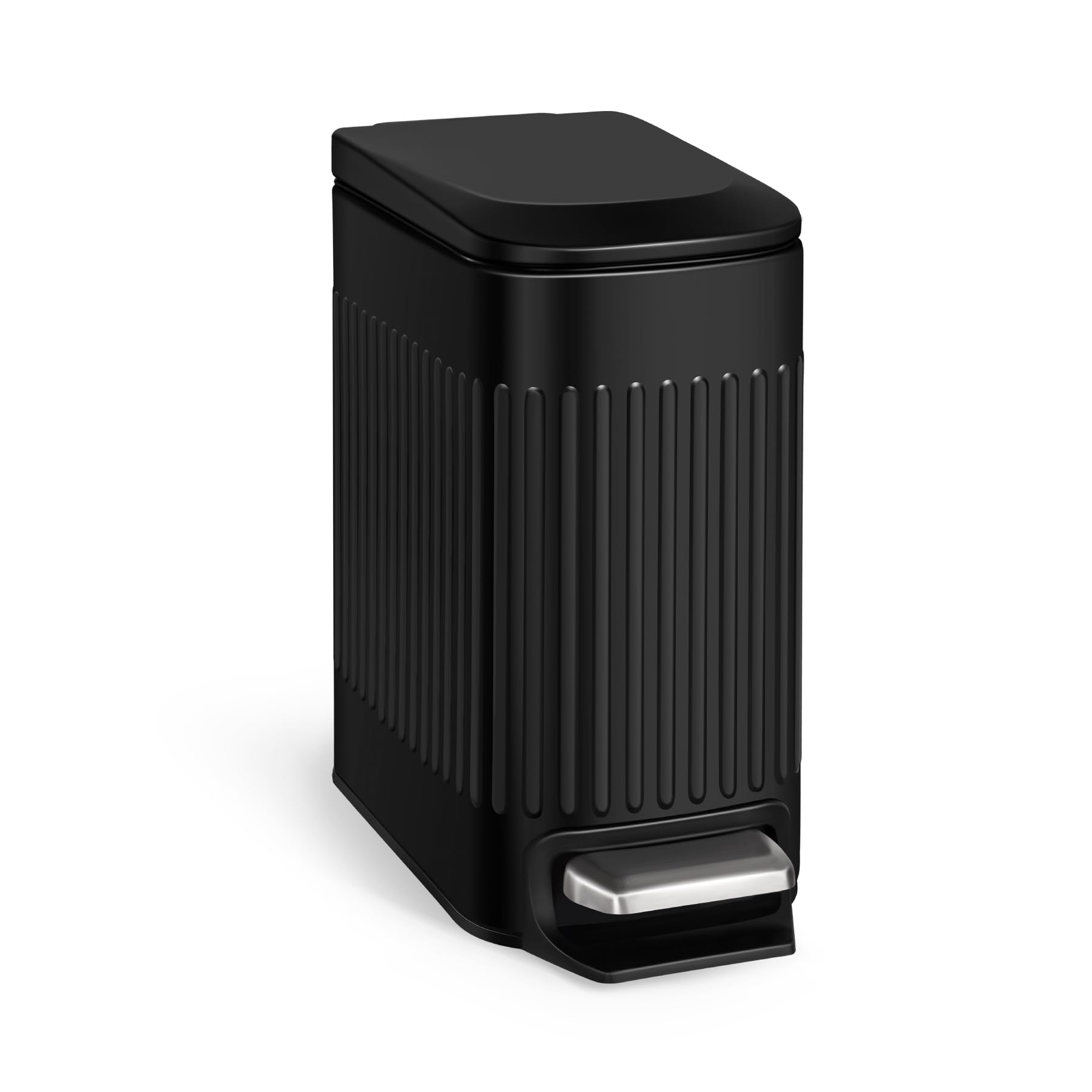Cesun Small Black Bathroom Trash Can, 1.6 Gallon Small Stainless Steel Garbage Can With Lid And Foot Pedal, Slim Waste Basket Fo