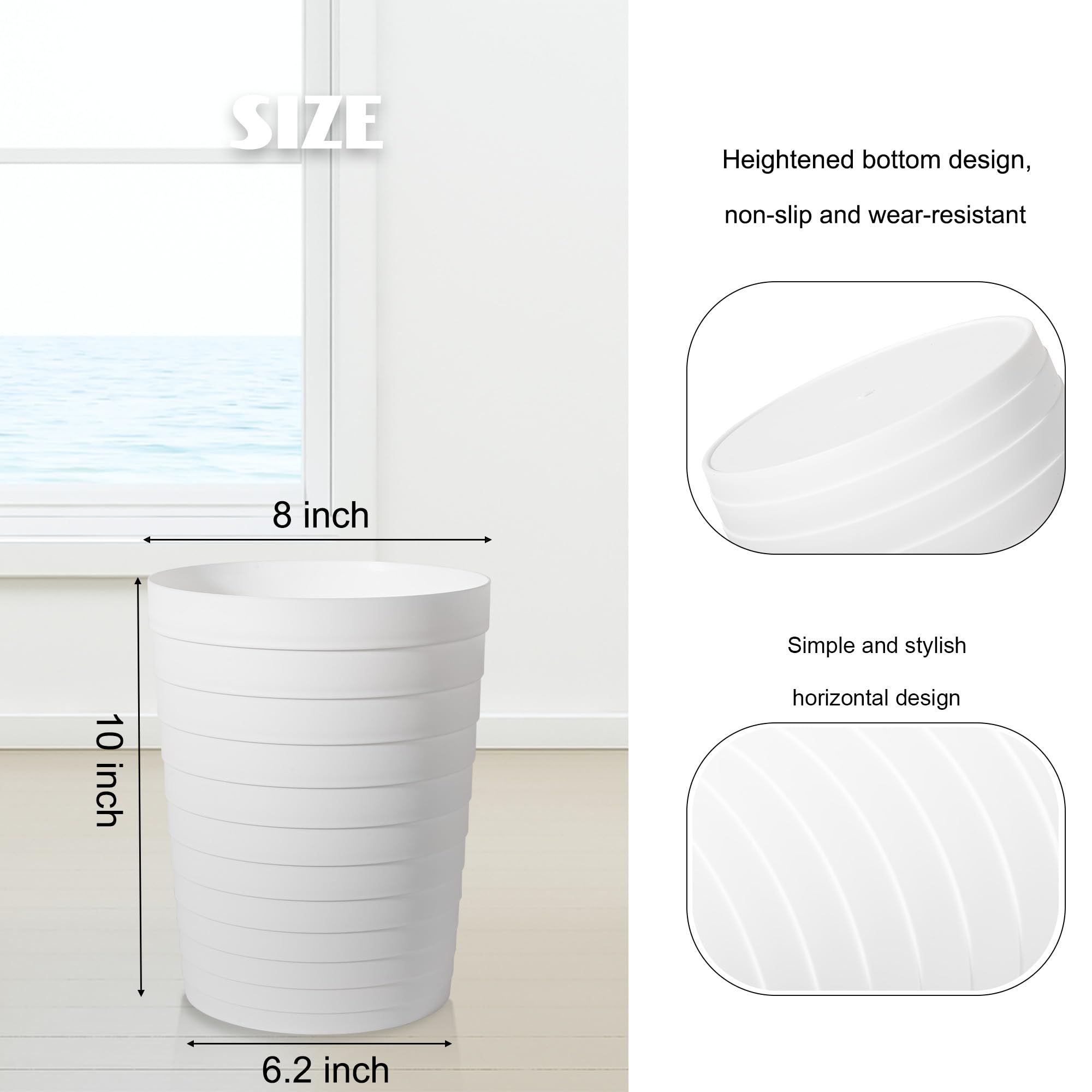 Uujoly Small Bathroom Trash Can Wastebasket, Plastic Garbage Bin Container Basket For Bathrooms, Laundry Room, Kitchens, Offices