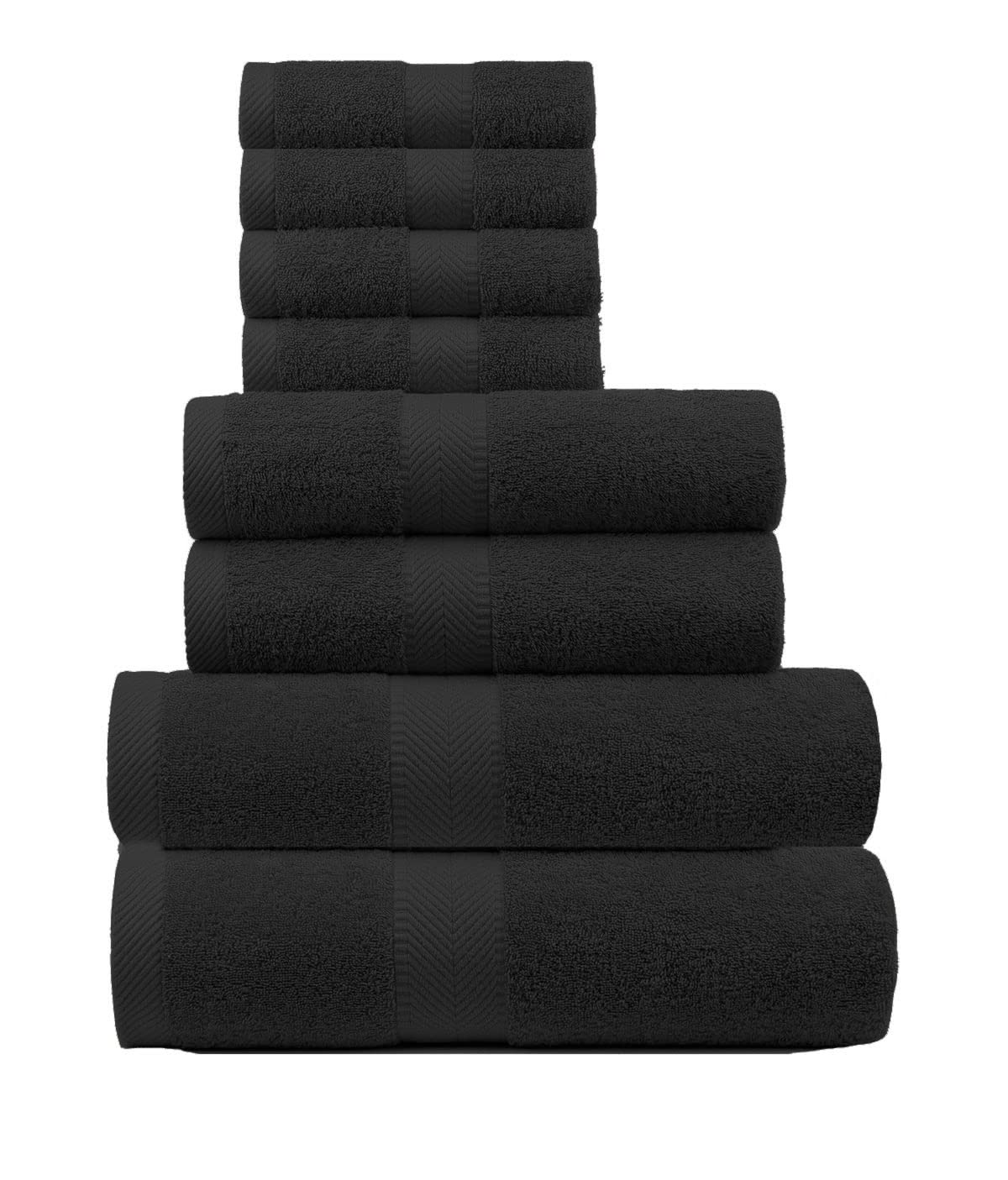 By Lora Terry Bath Towel Hand Towel And Wash Cloth Plush Towel For Bath Shower Black Set Of 8