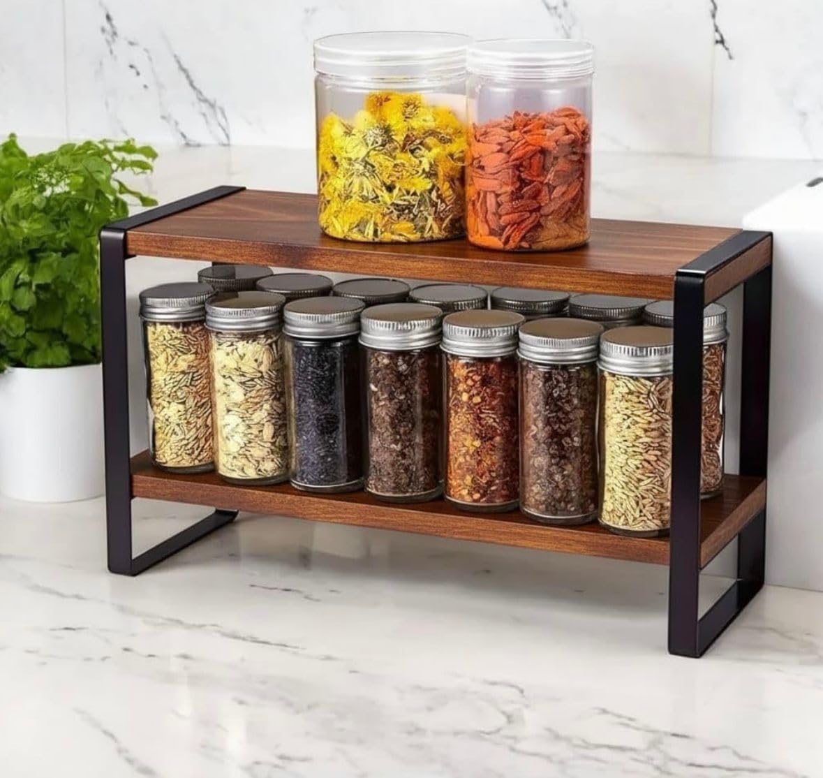 Madan Artisans 2Tier Countertop Spice Rack, Kitchen Organiser (Wrought Iron Rack)