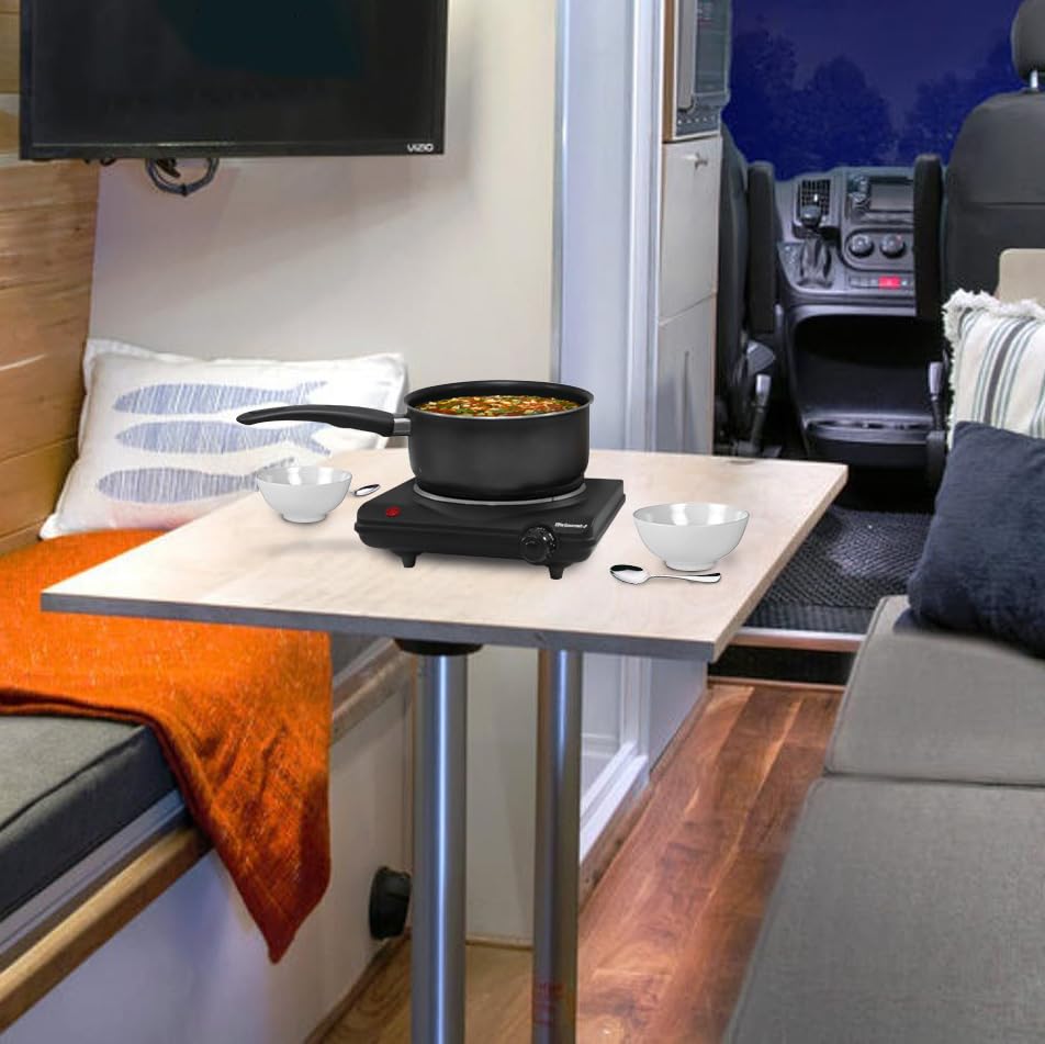 Elite Gourmet ESB-301BF Electric Hot Plate, 1000W, Single Cast Iron Burner, Easy to Clean, Black