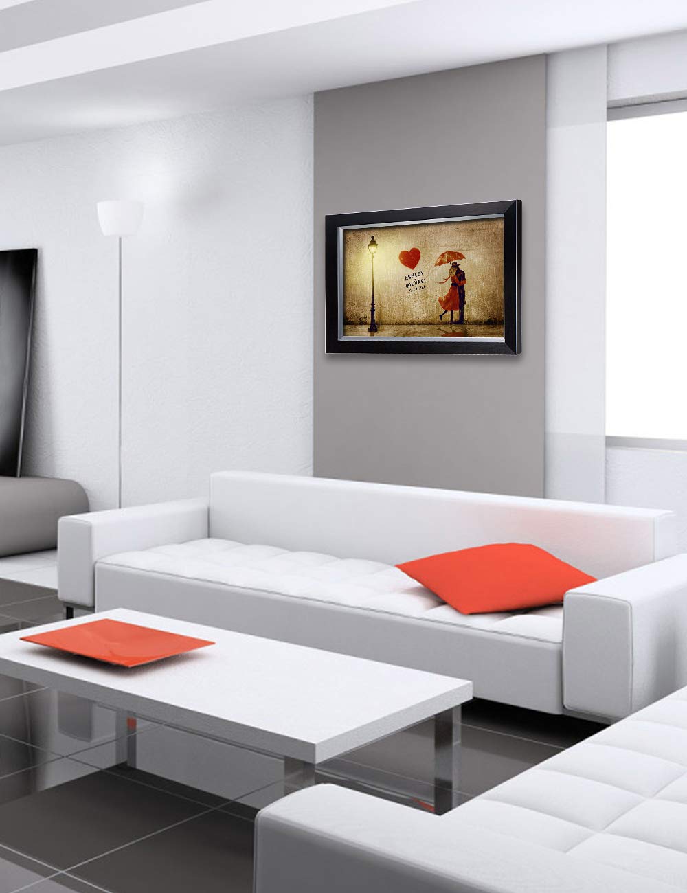 Ipic - Our First Kiss Personalized Framed Artwork For Romantic Anniversary And Wedding Gifts; Picture Size: 24X16, Framed Size: