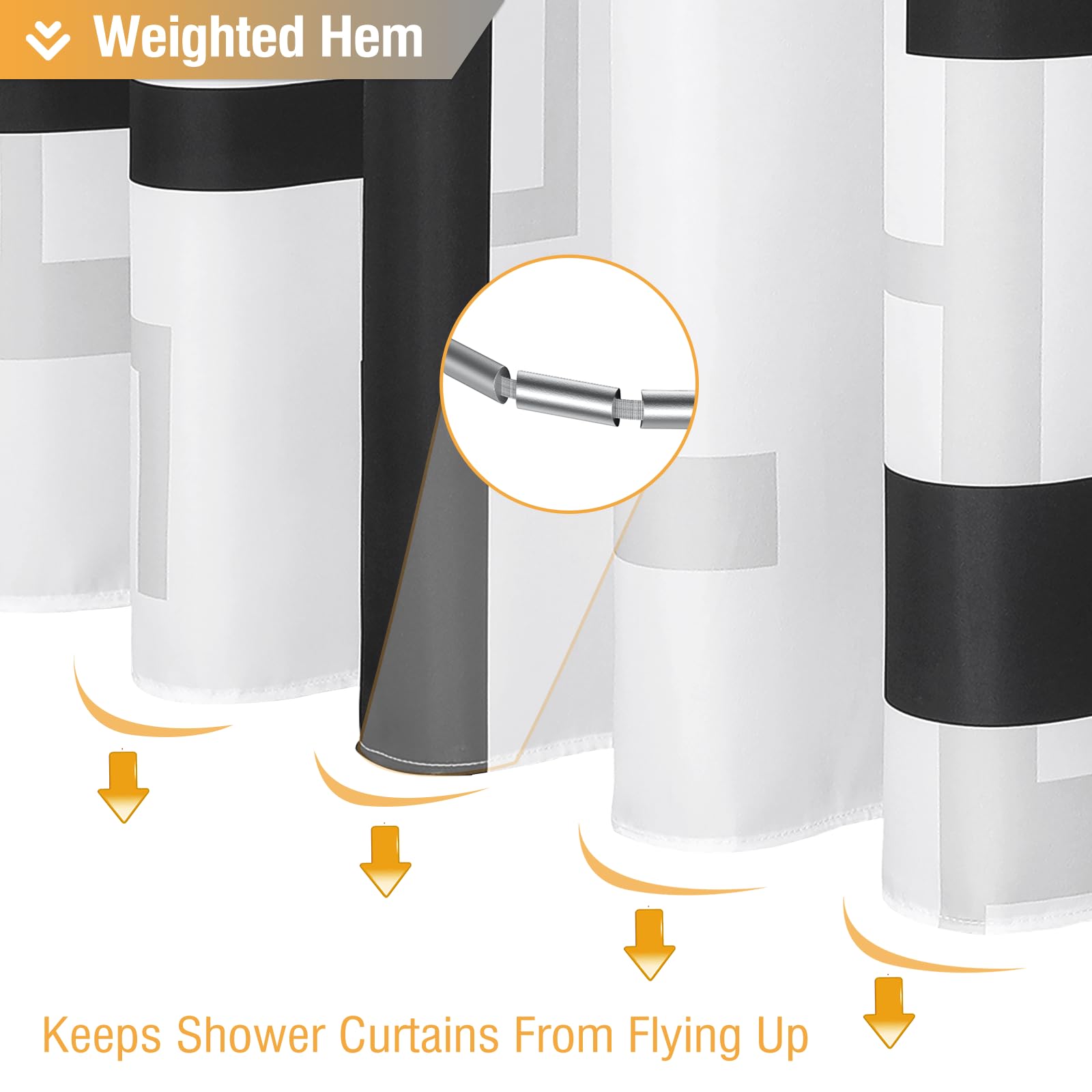 BTTN 96 Inches Extra Long Shower Curtain  72x96 Inch Long Geometric Waterproof Fabric Shower Curtain Set with 12 Hooks  Tall Modern Abstract Neutral Cloth Shower Curtains for Bathroom  Black and White