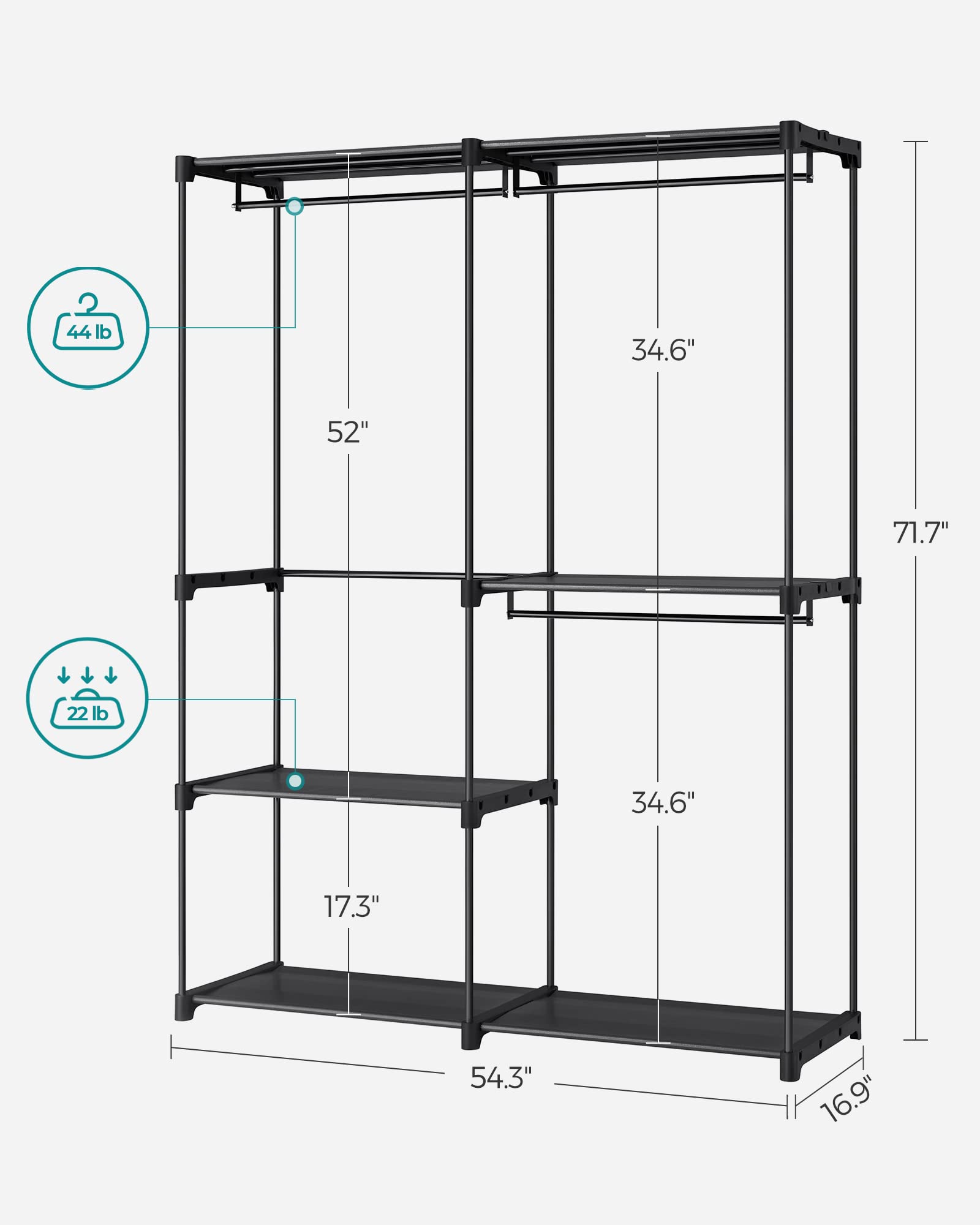 Songmics Portable Closet, Freestanding Closet Organizer, Clothes Rack With Shelves, Hanging Rods, Storage Organizer, For Cloakro