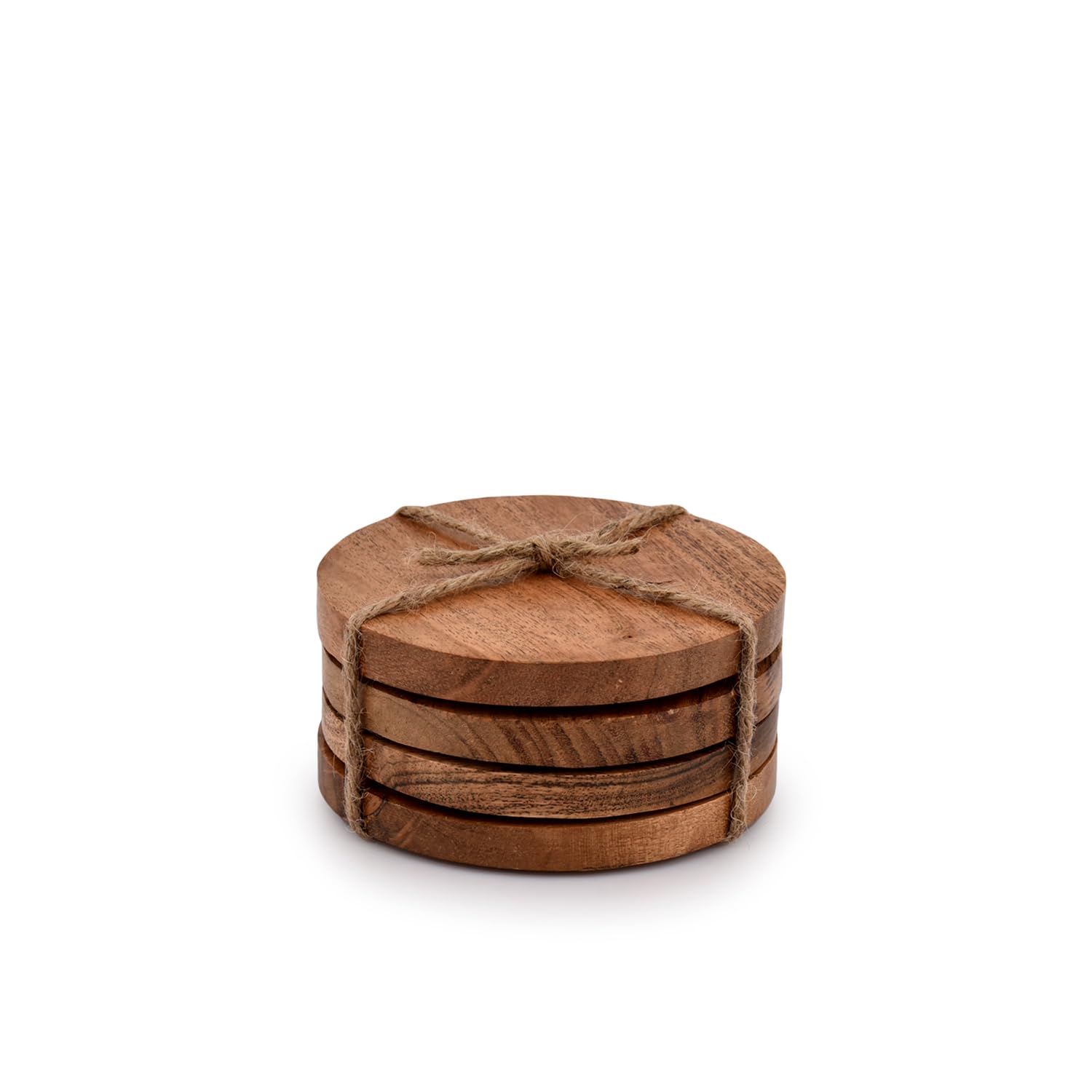 Samhita Acacia Wood Round Coasters Protection Tabletop,Countertop And Surfaces From Water Marks Or Damage | Home & Office Decor