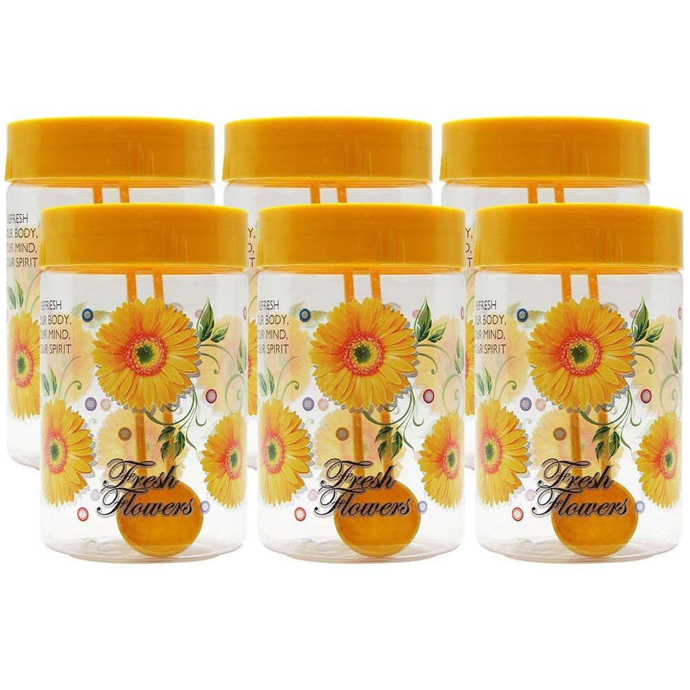 GPet Print Magic Yellow Plastic Grocery Container Set | Home Kitchen Container | Plastic Jar Set (6, 450Ml)  Medium, Yellow, R