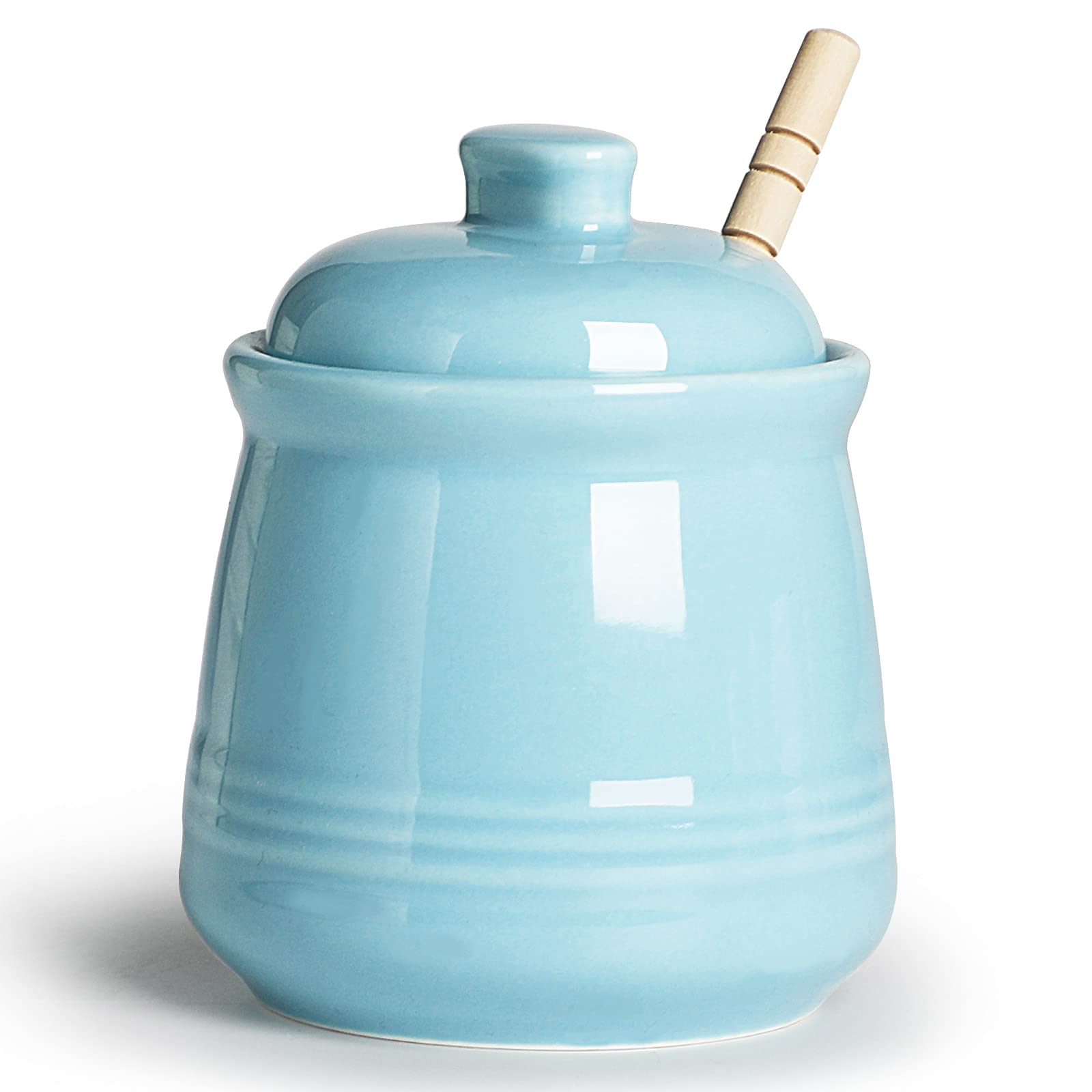 LEETOYI Porcelain Honey Jar with Lid and Honey Dipper,Ceramic Honey pot,12oz (Turquoise)