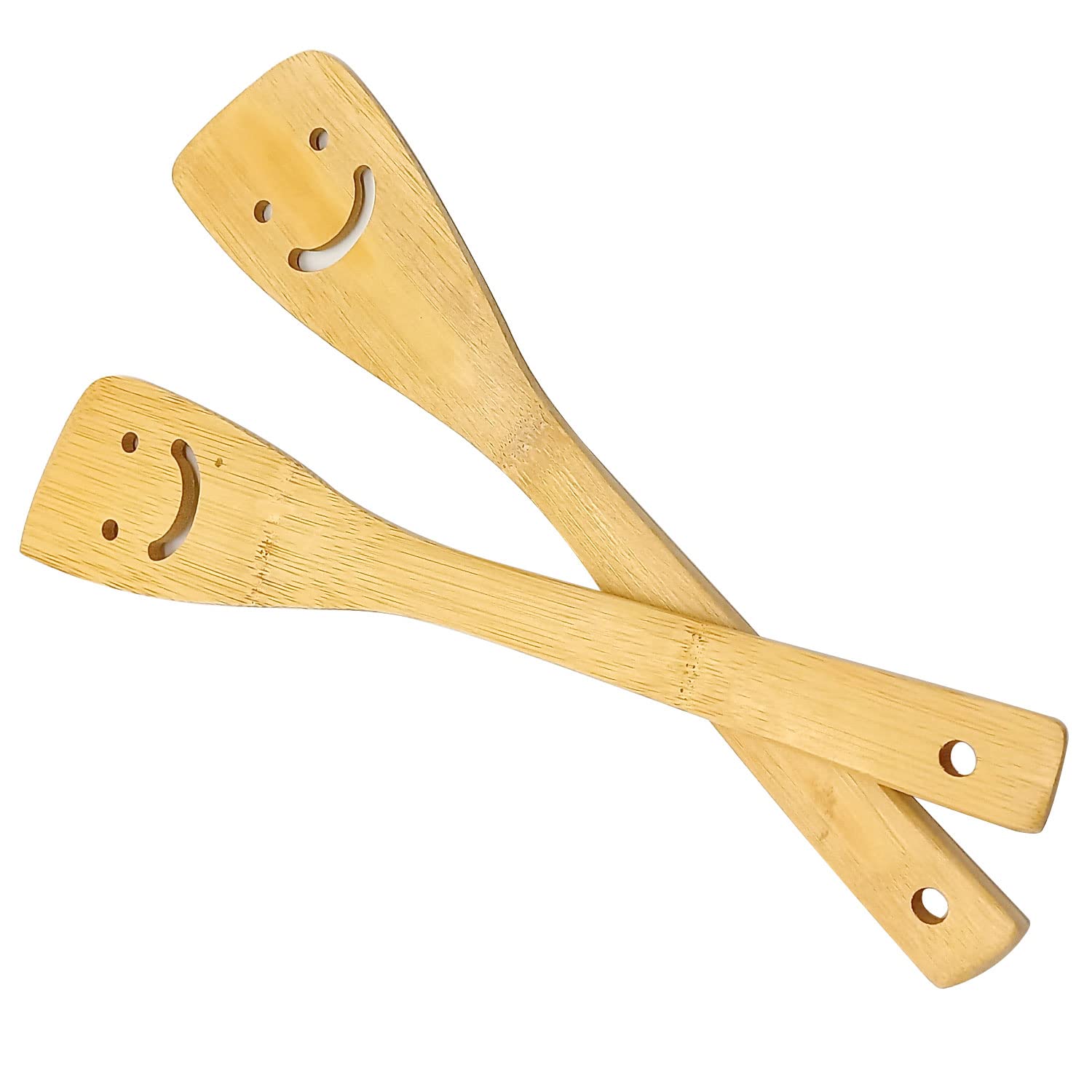 2Piece 11.8Inch Smile Bamboo Wooden Spoons & Spatula Kitchen Cooking Tools for Nonstick Cookware and Wok