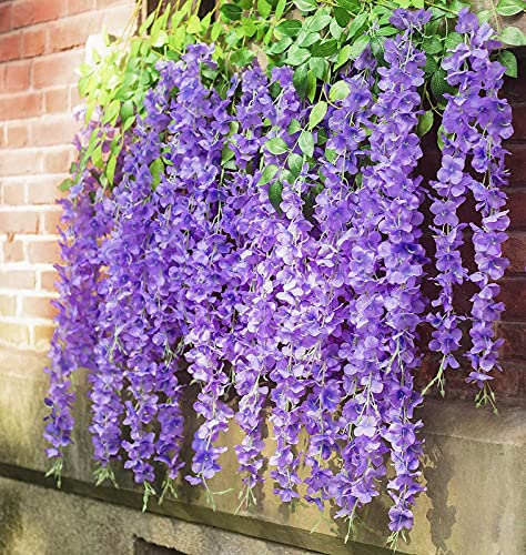 Mundeya Artificial Hanging Wisteria Flower Vine, Light Purple - Pack Of 6