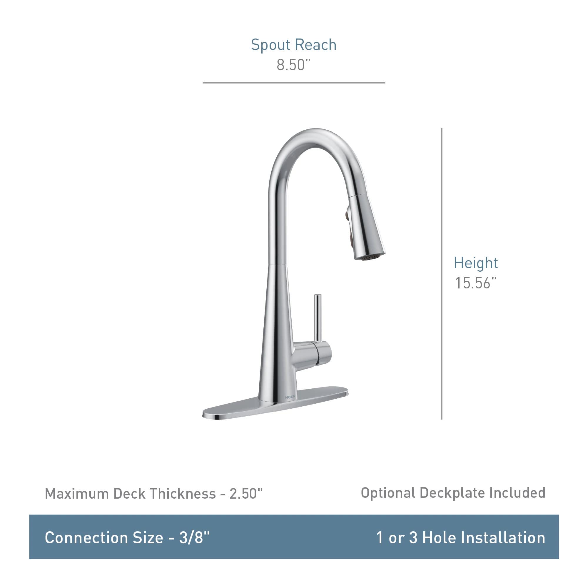 Moen Sleek Matte Black One Handle, Single-Hole Pulldown Kitchen Faucet With Powerboost Technology For Faster Water Flow, Modern
