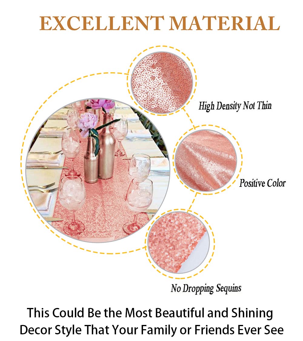 Shidianyi 12''X72'' Blush Sequin Table Runner Sparkly Metallic Sequins Runners For Wedding Party Dinner Reception Pink Baby Show