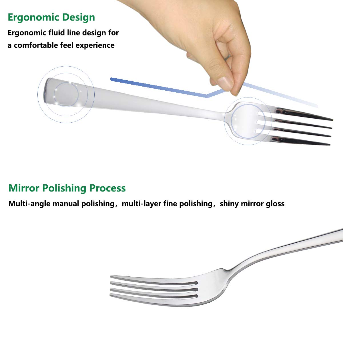 Faderic Dinner Forks Set, Table Forks, Flatware Forks Stainless Steel Mirror Polishing, 8-Inch (Silver, 6Pcs-Square Handle)