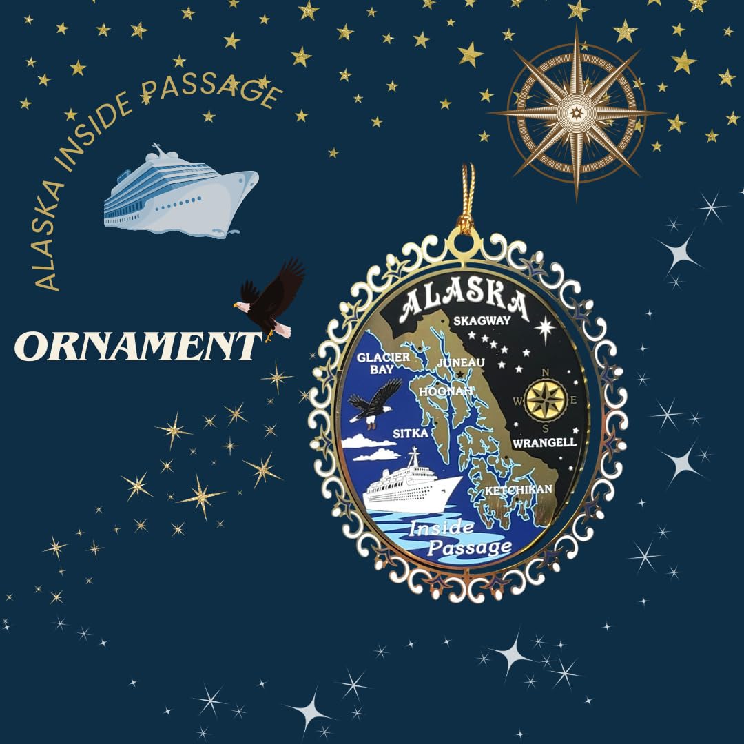 ALASKA Inside Passage ORNAMENT Brass Christmas Souvenir Travel Gift