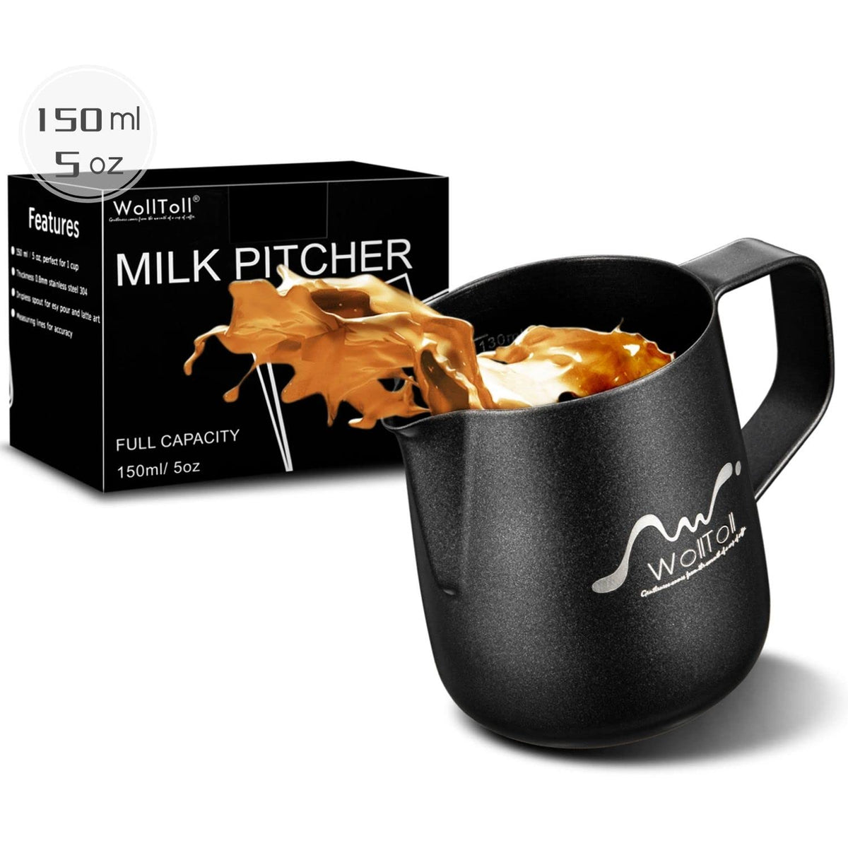 Non-Stick Coating Stainless Steel Milk Frothing Pitcher, 5Oz/150Ml Milk Coffee Cappuccino Latte Art Frothing Pitcher Barista Jug